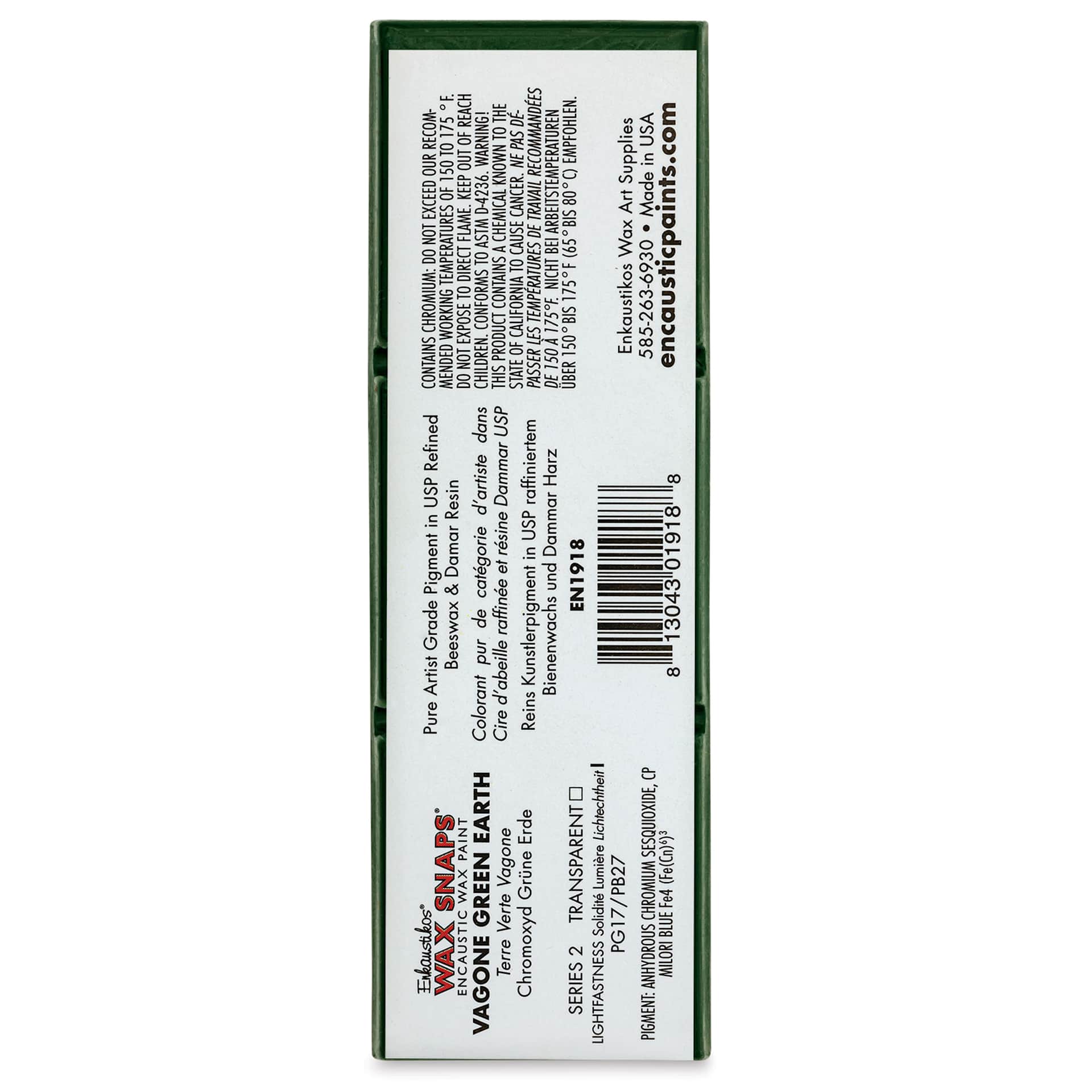 Enkaustikos Wax Snaps Encaustic Paints - Vagone Green Earth, 40 ml cake back of package