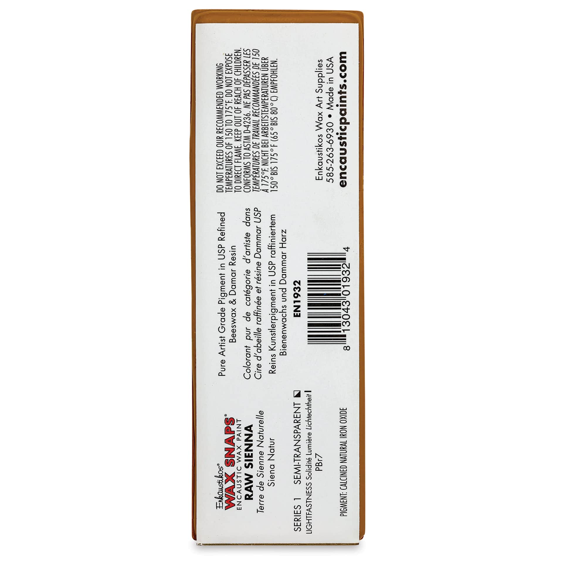 Enkaustikos Wax Snaps Encaustic Paints - Raw Sienna, 40 ml cake back of package
