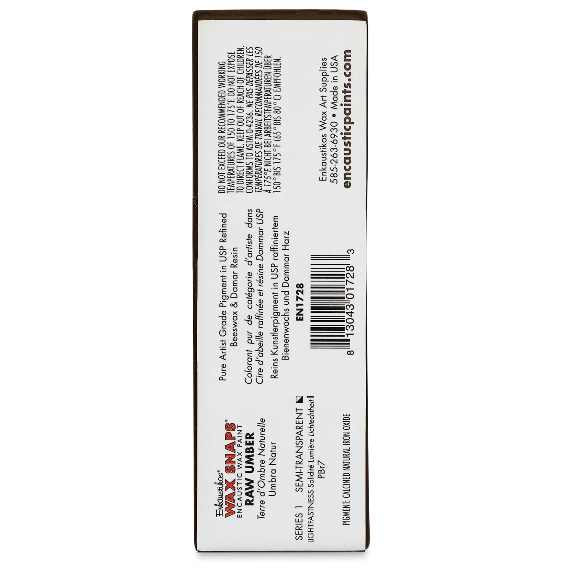 Enkaustikos Wax Snaps Encaustic Paints - Raw Umber, 40 ml cake back of package