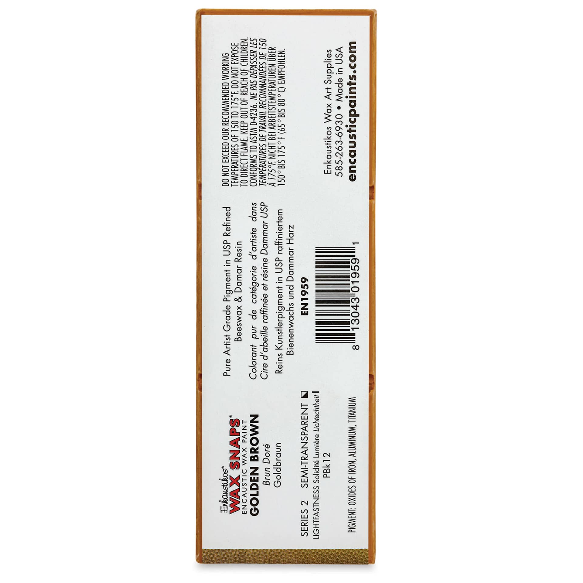 Enkaustikos Wax Snaps Encaustic Paints - Golden Brown, 40 ml cake back of package
