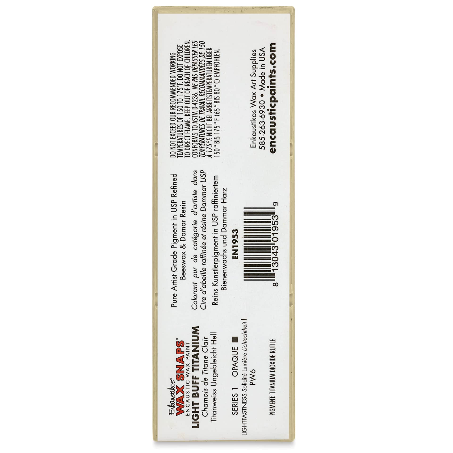 Enkaustikos Wax Snaps Encaustic Paints - Titanium Buff Light, 40 ml cake back of package