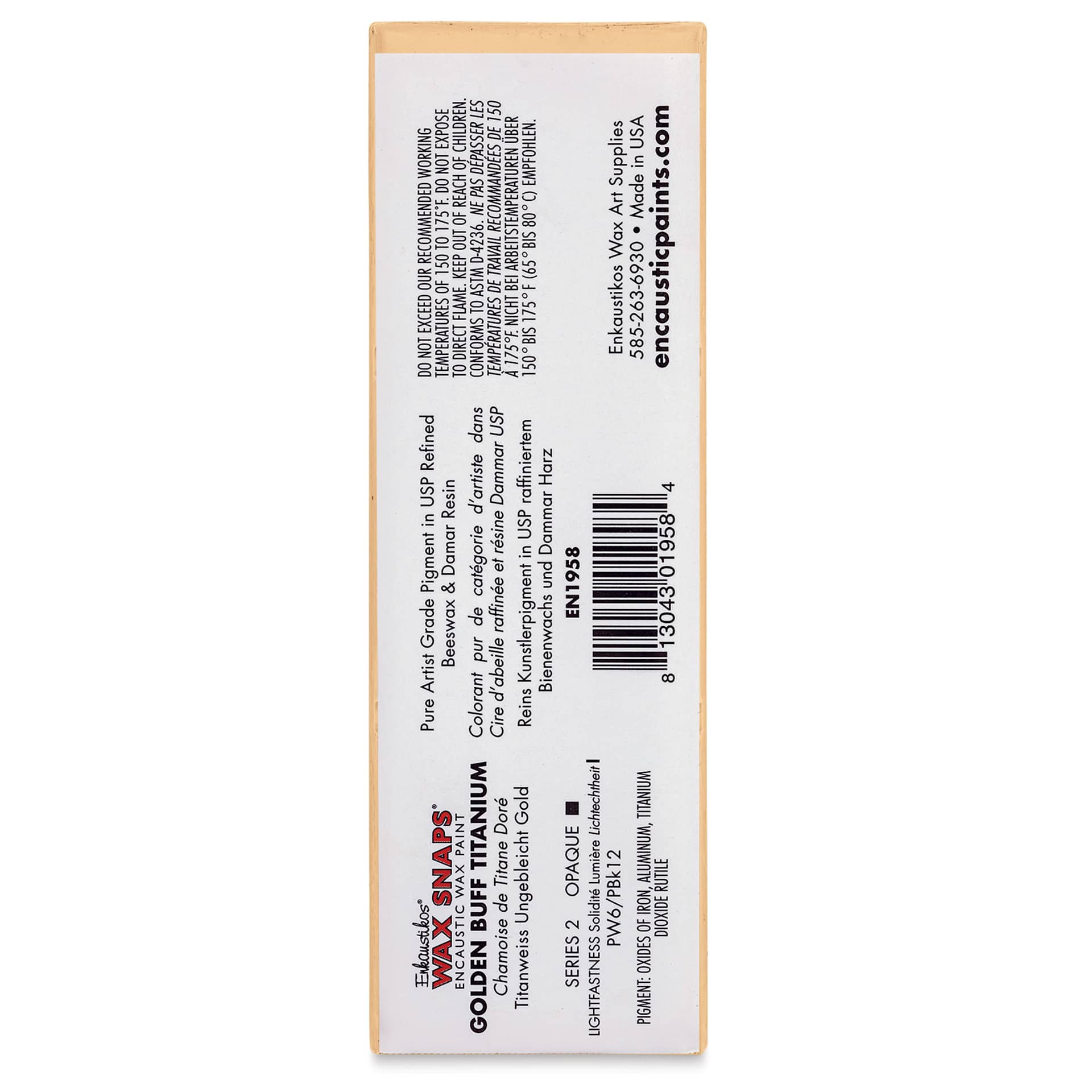 Enkaustikos Wax Snaps Encaustic Paints - Titanium Golden Buff, 40 ml cake back of package