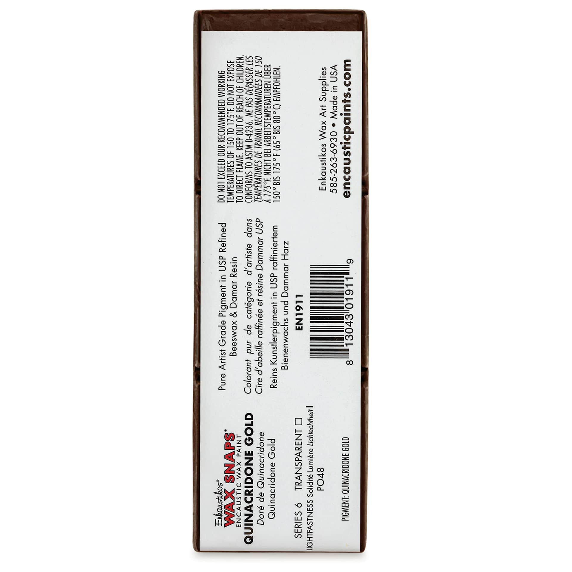Enkaustikos Wax Snaps Encaustic Paints - Quinacridone Gold, 40 ml cake back of package