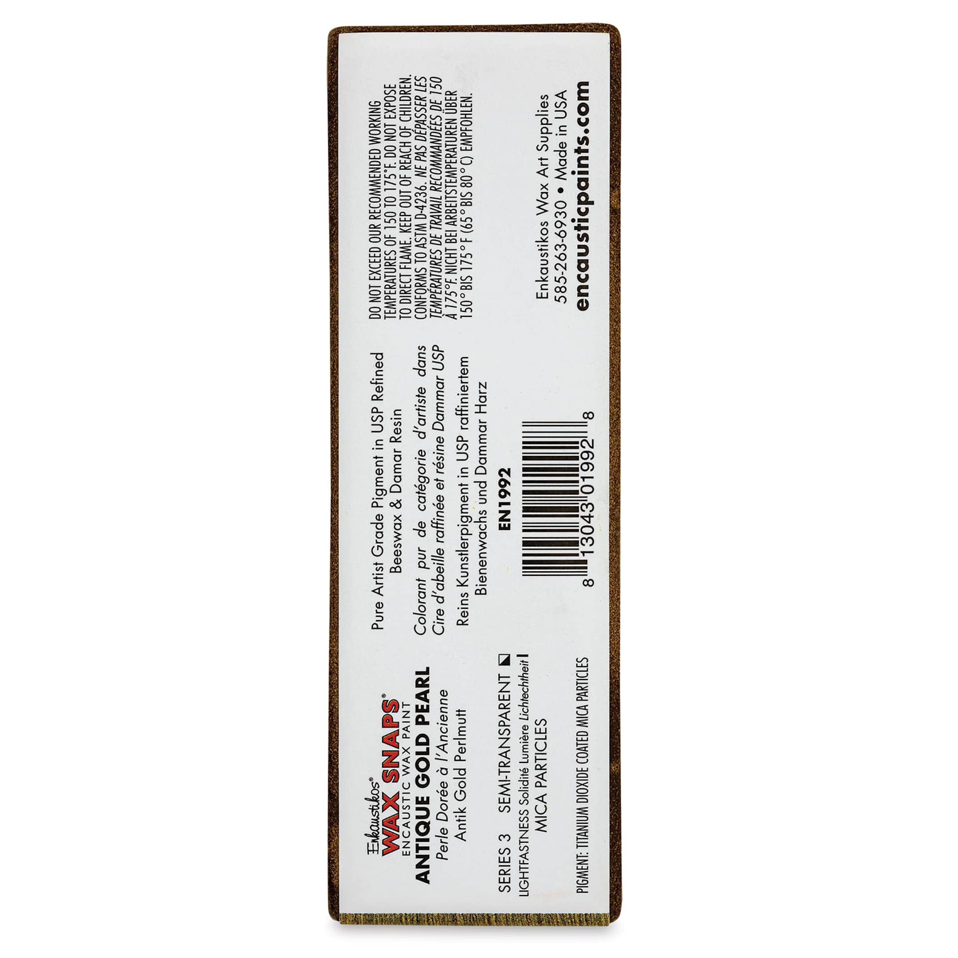 Enkaustikos Wax Snaps Encaustic Paints - Antique Gold Pearl, 40 ml cake back of package