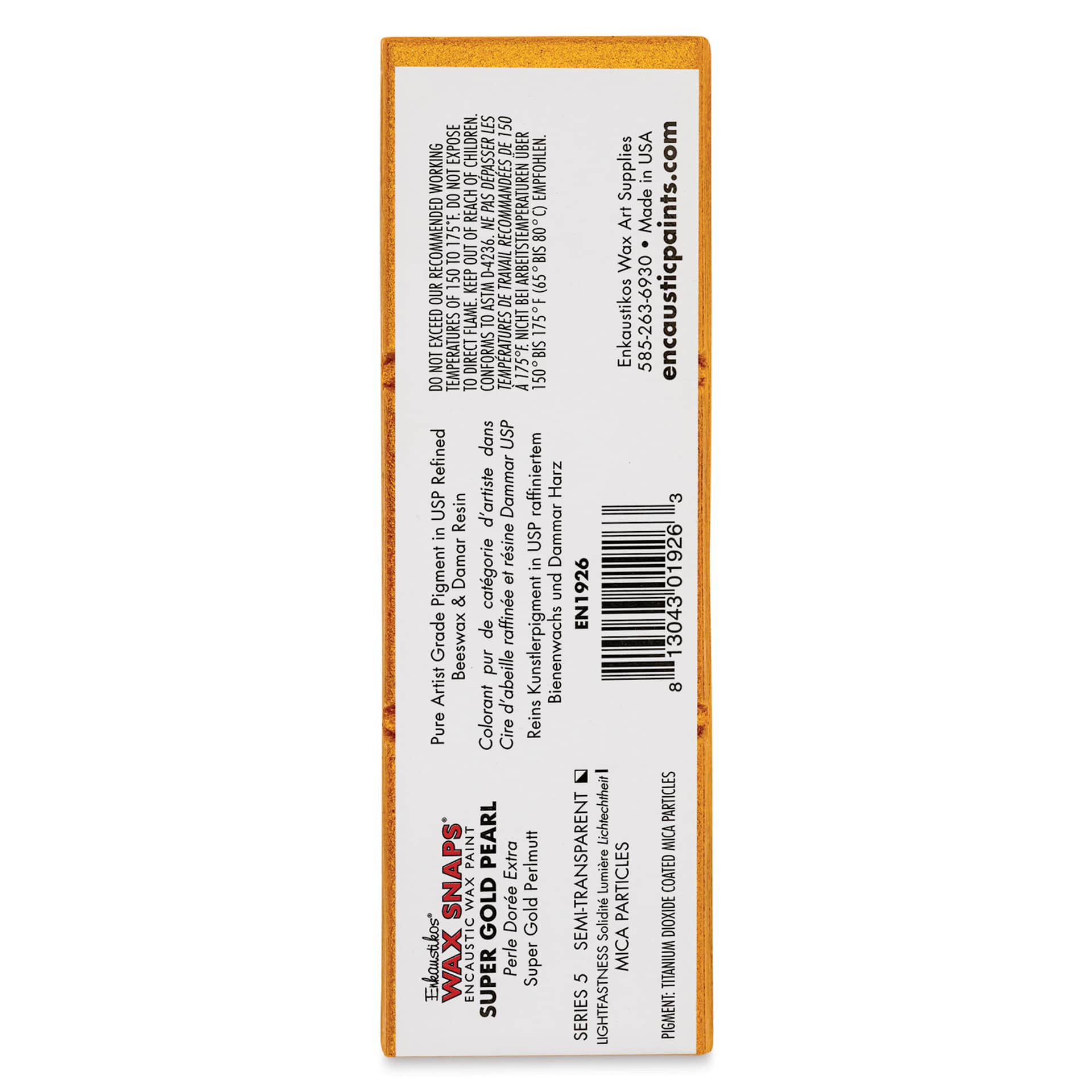 Enkaustikos Wax Snaps Encaustic Paints - Super Gold Pearl, 40 ml cake back of package
