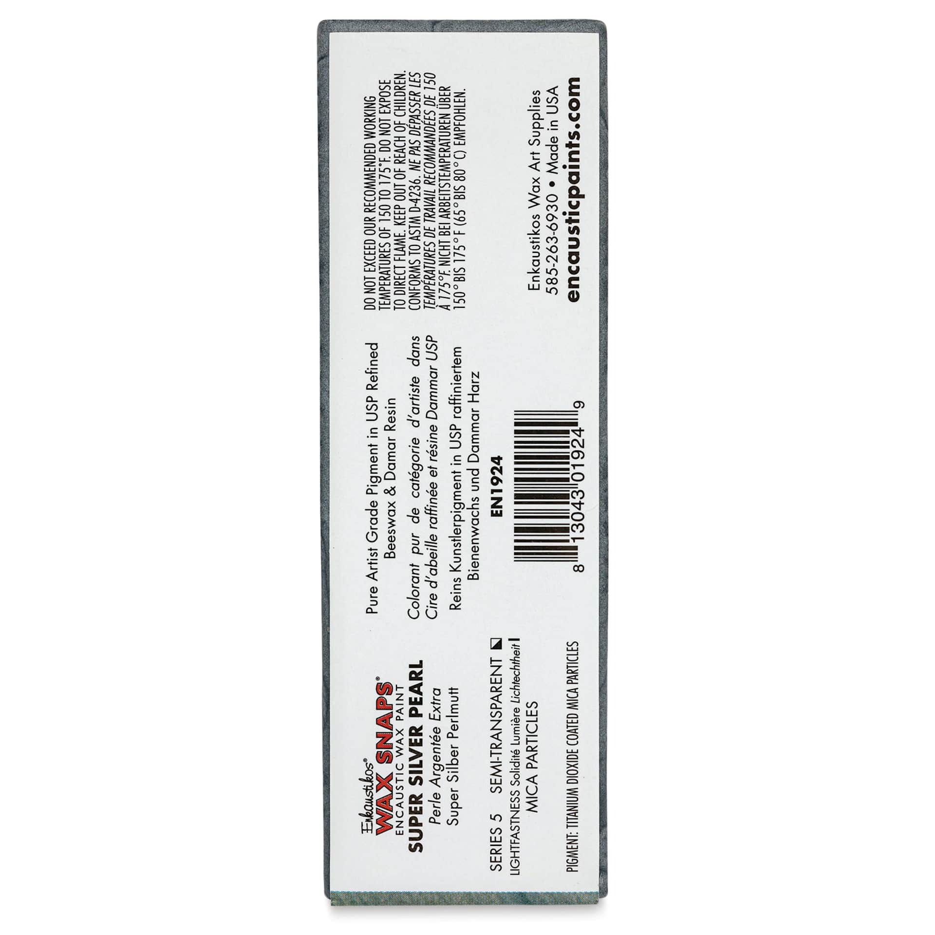 Enkaustikos Wax Snaps Encaustic Paints - Super Silver Pearl, 40 ml cake back of package