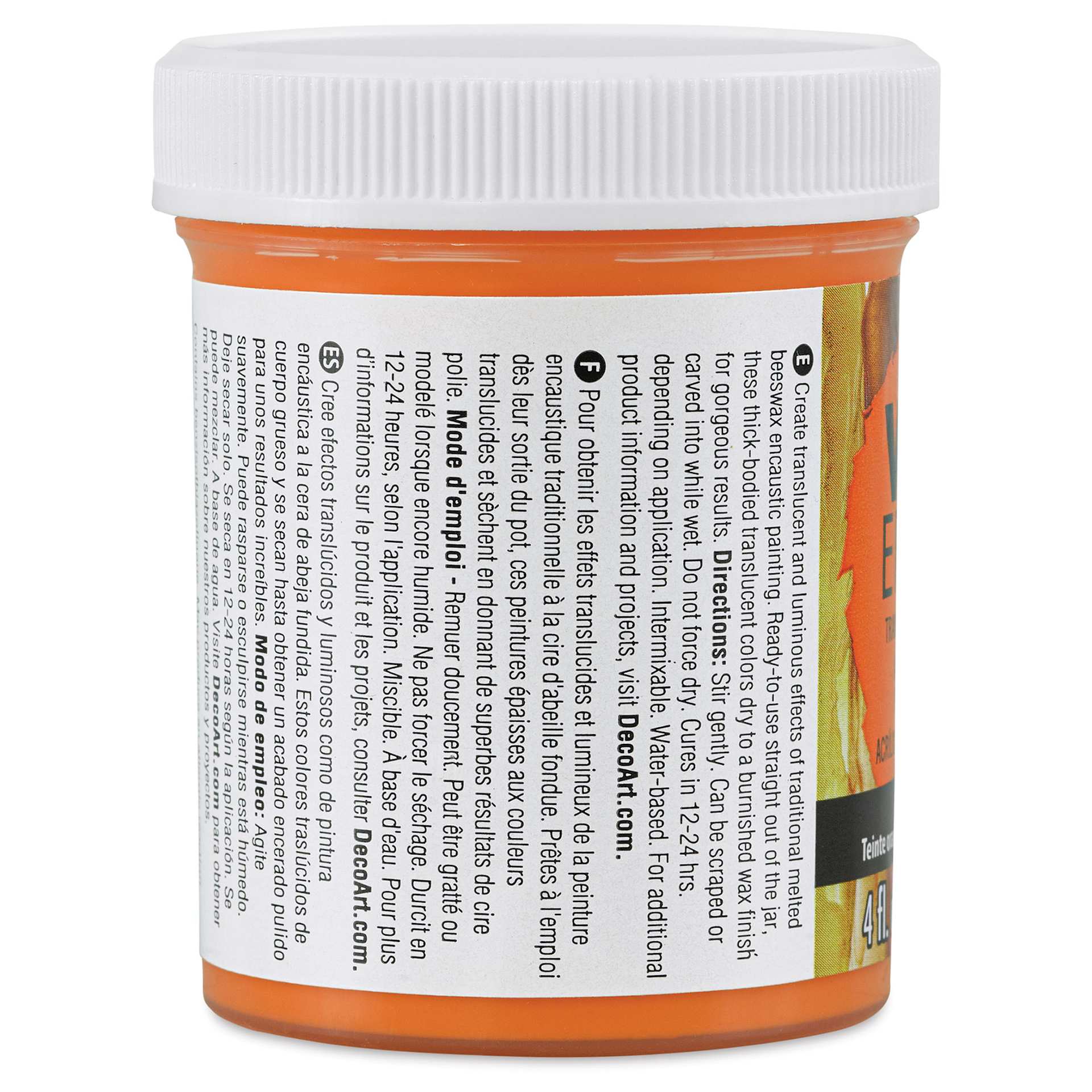 DecoArt Wax Effects Acrylic Paint - Cadmium Orange Hue, 4 oz Jar (Back)