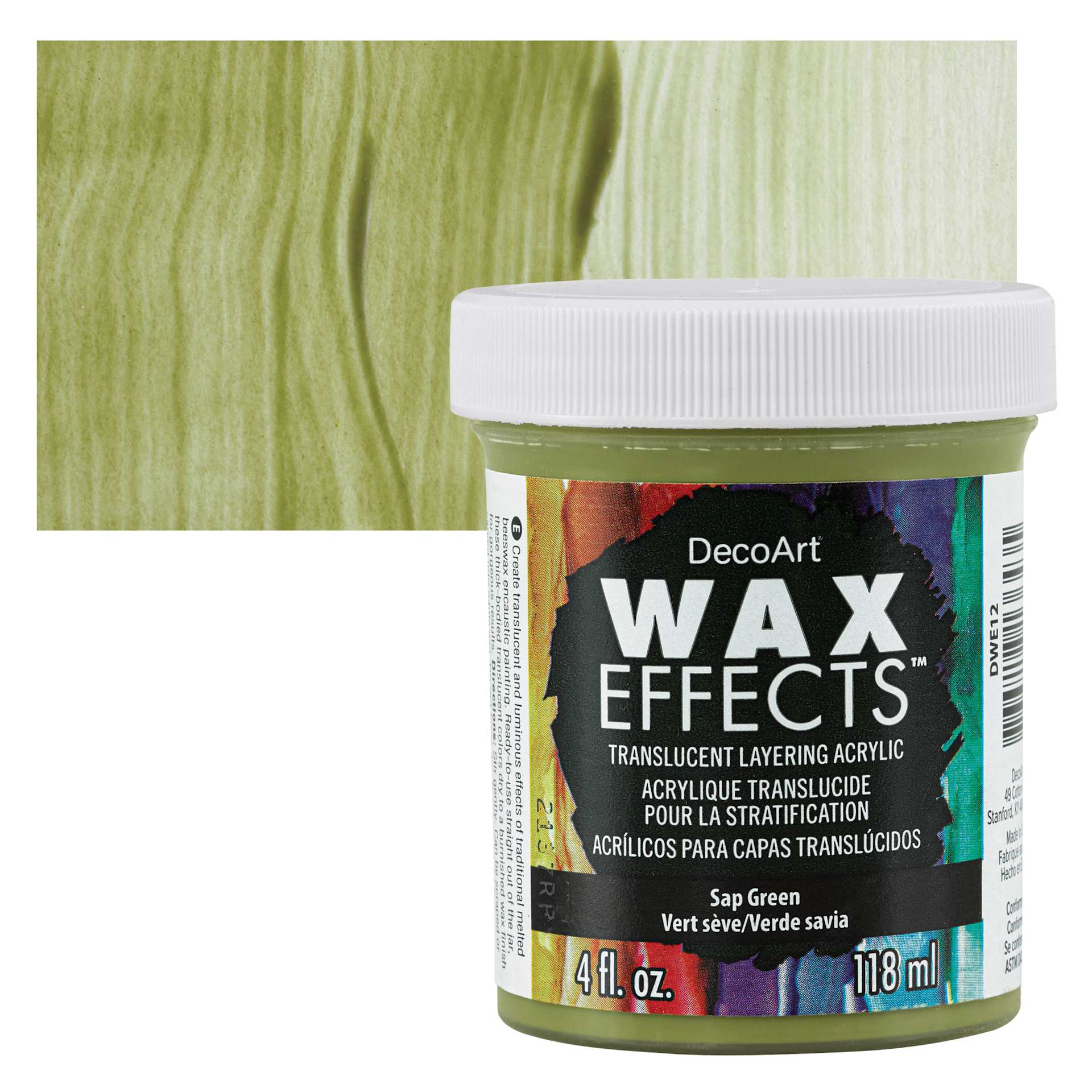 DecoArt Wax Effects Acrylic Paint - Sap Green, 4 oz Jar and swatch