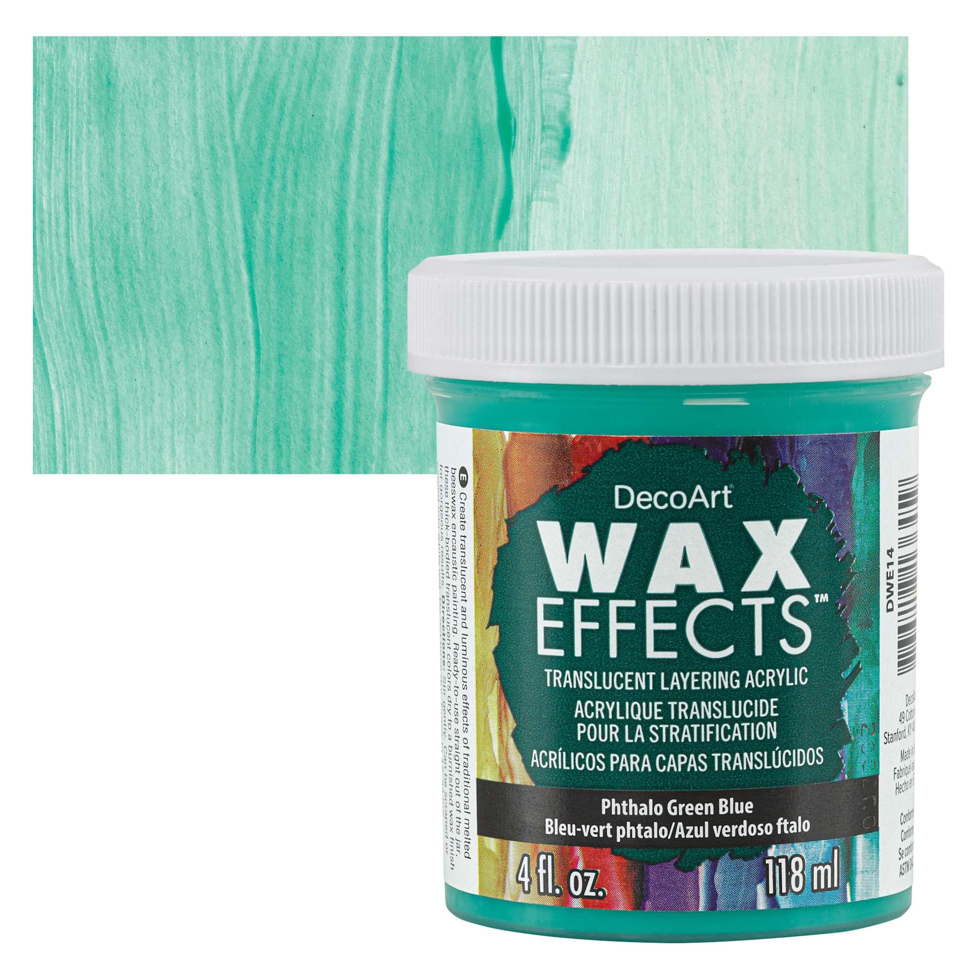 DecoArt Wax Effects Acrylic Paint - Phthalo Green Blue, 4 oz Jar and swatch