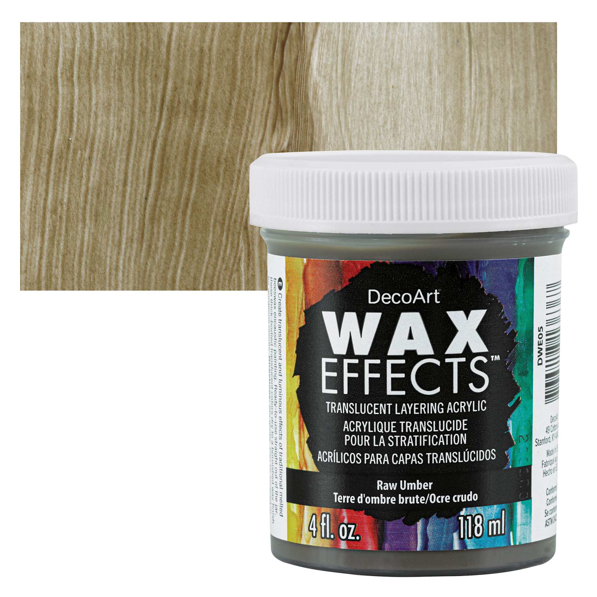 DecoArt Wax Effects Acrylic Paint - Raw Umber, 4 oz Jar and swatch