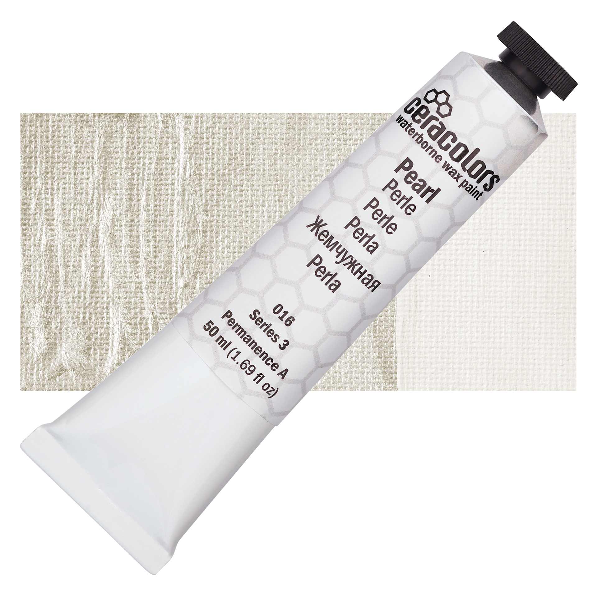 Ceracolors Waterborne Wax Paint - Pearl 50 ml Tube and Swatch