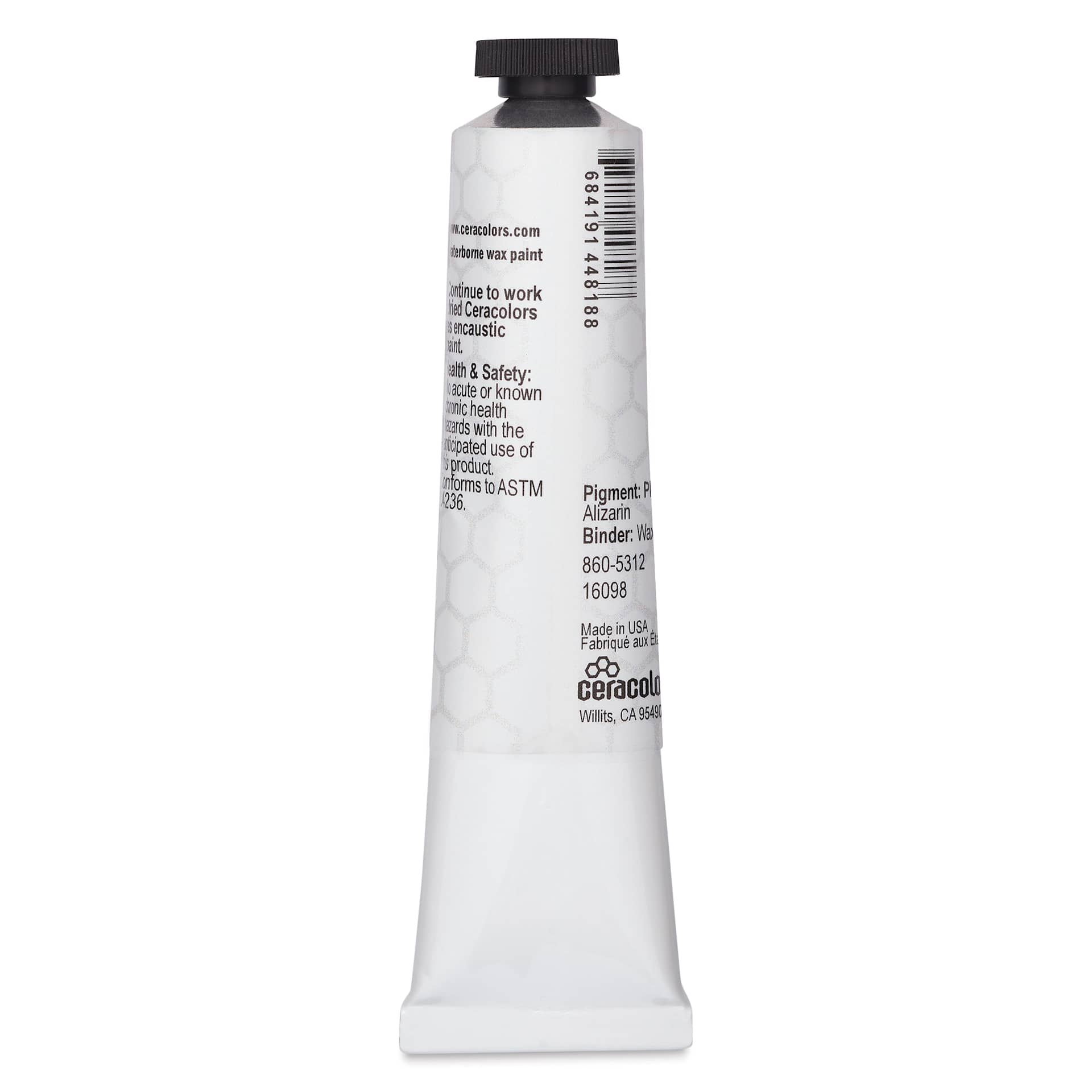 Ceracolors Water-Soluble Encaustic Paint - Alizarin Crimson, 50 ml - back