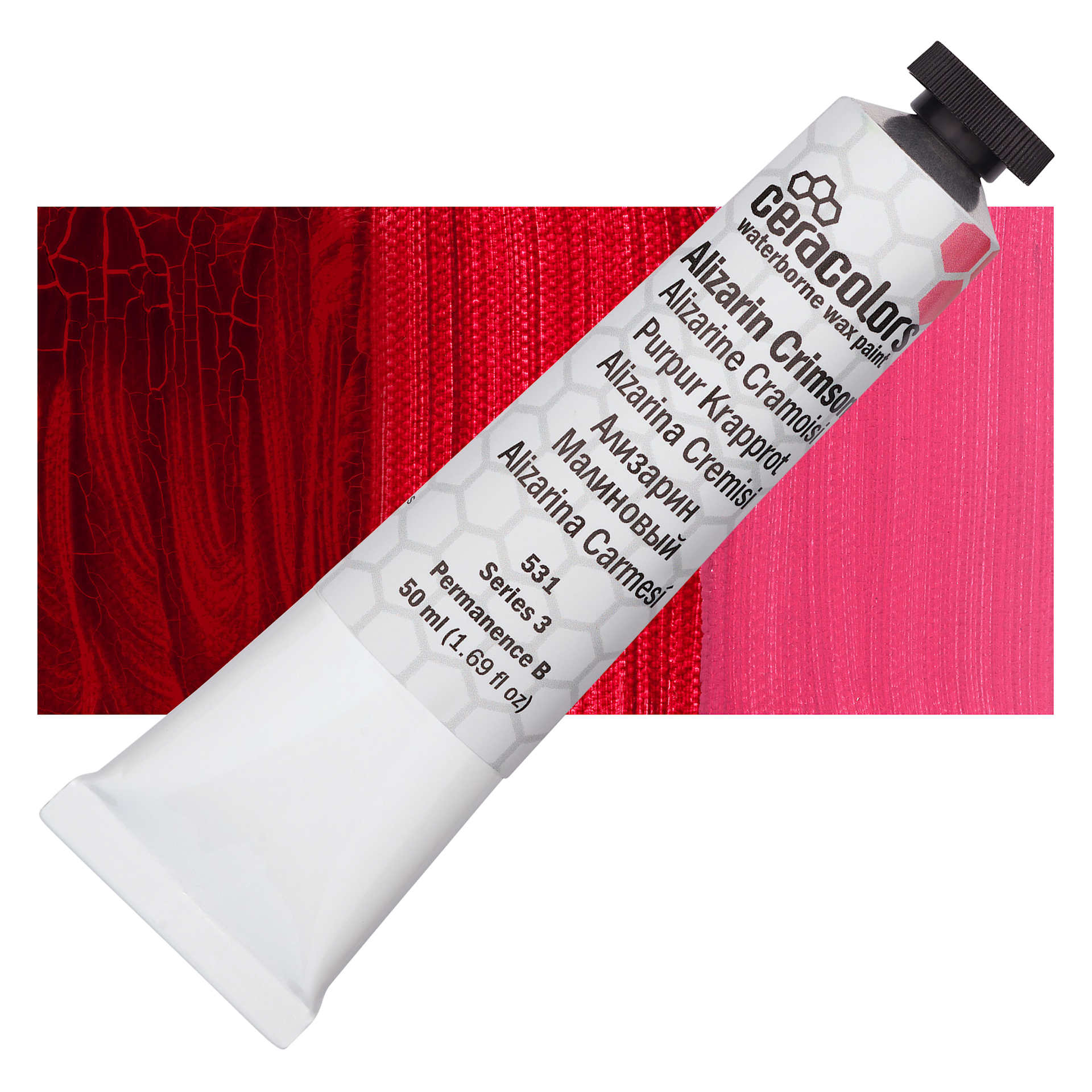 Ceracolors Waterborne Wax Paint  - Alizarin Crimson - Tube and Swatch