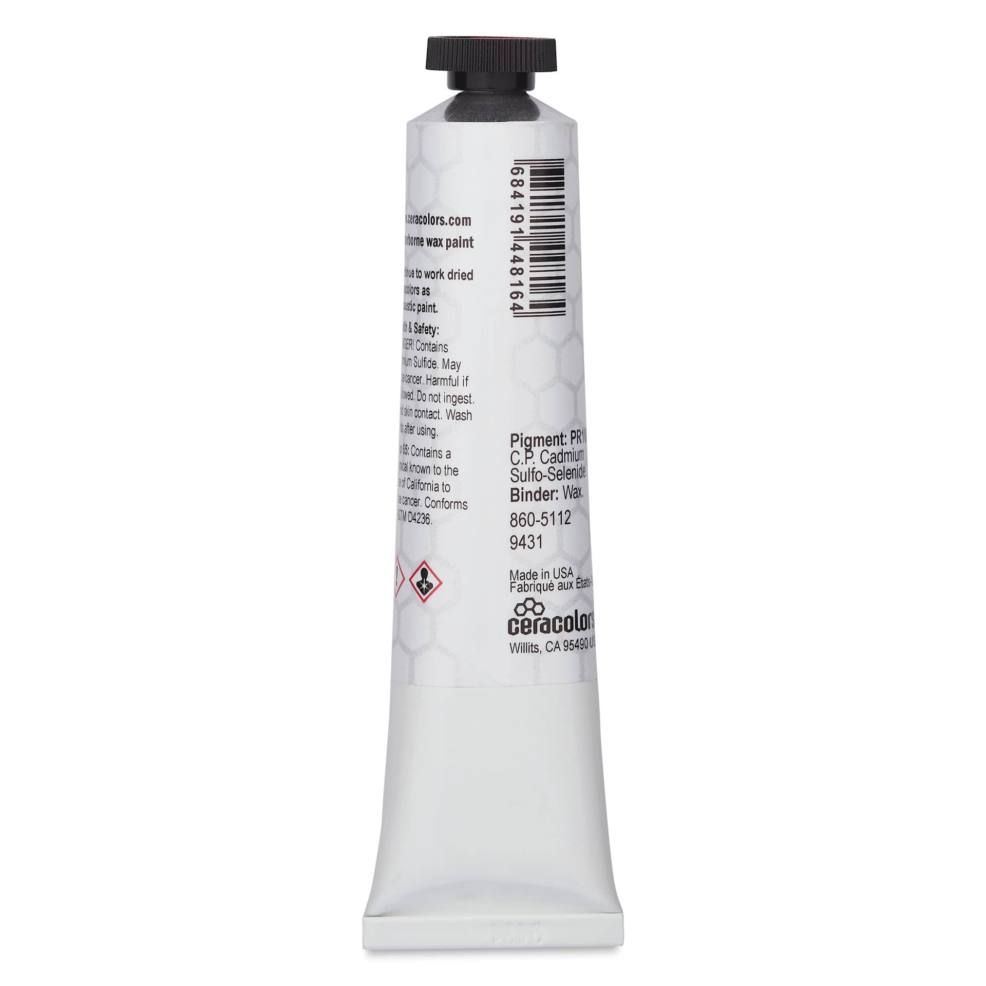 Ceracolors Waterborne Wax Paint - Cadmium Red Light, 50 ml - back