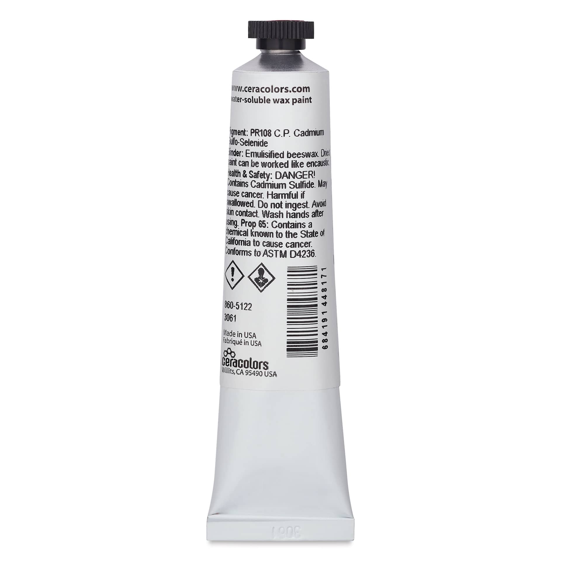 Ceracolors Waterborne Wax Paint - Cadmium Red Medium, 50 ml - back