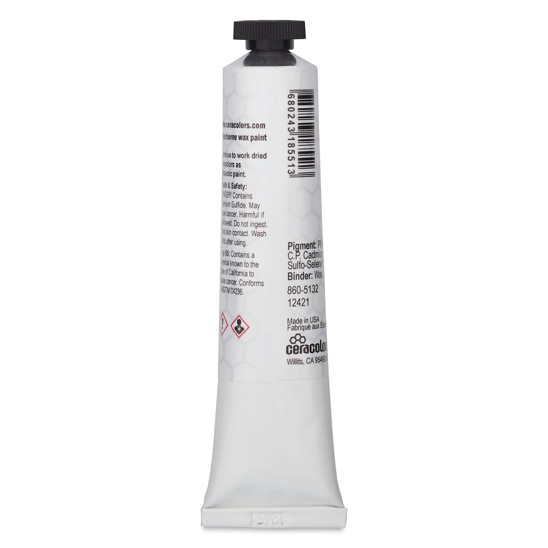 Ceracolors Waterborne Wax Paint - Cadmium Red Maroon, 50 ml - back