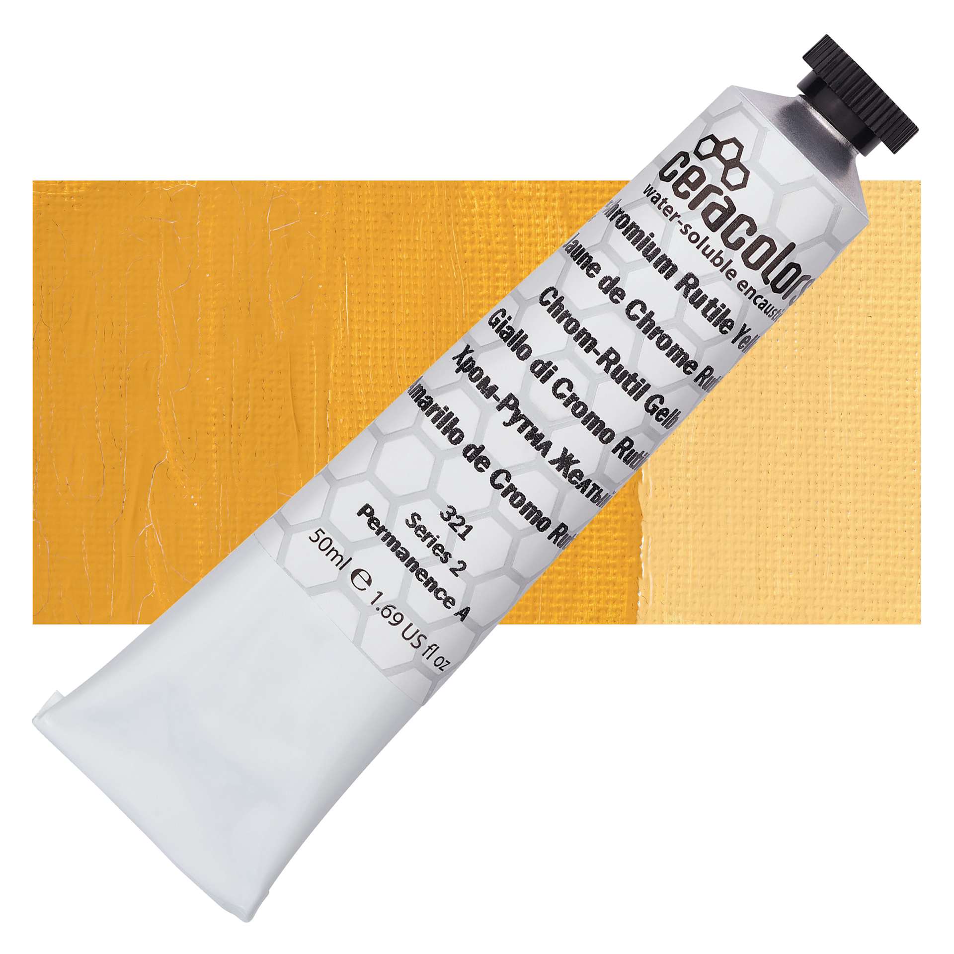Ceracolors Waterborne Wax Paint - Chromium Rutile Yellow - Tube and Swatch