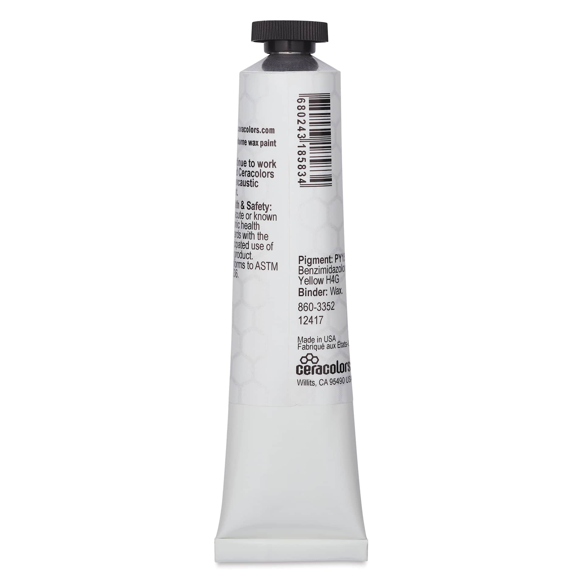 Ceracolors Waterborne Wax Paint - Benzimidazolone Yellow, 50 ml - back