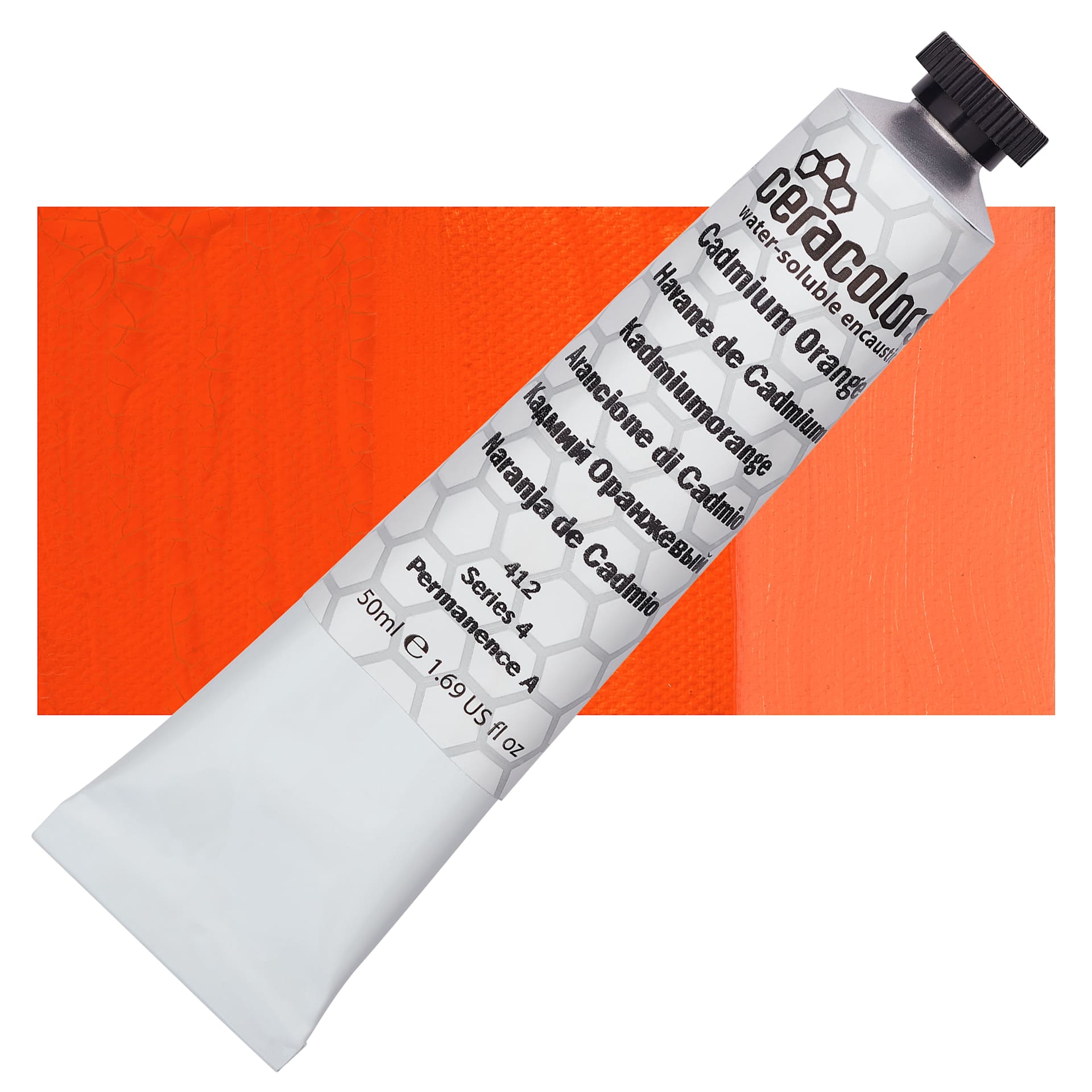 Ceracolors Waterborne Wax Paint - Cadmium Orange - Tube and Swatch