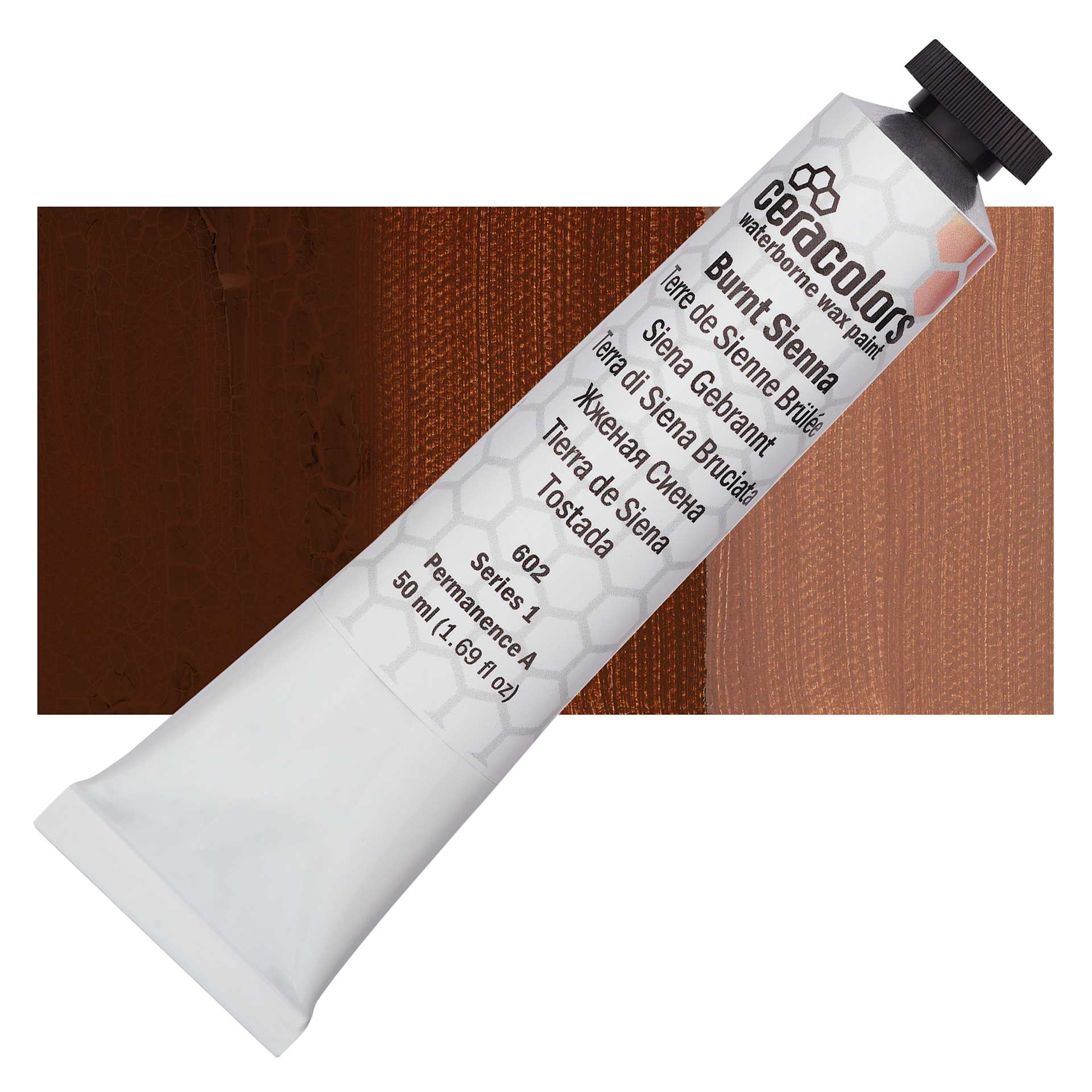 Ceracolors Waterborne Wax Paint - Burnt Sienna - Tube and Swatch