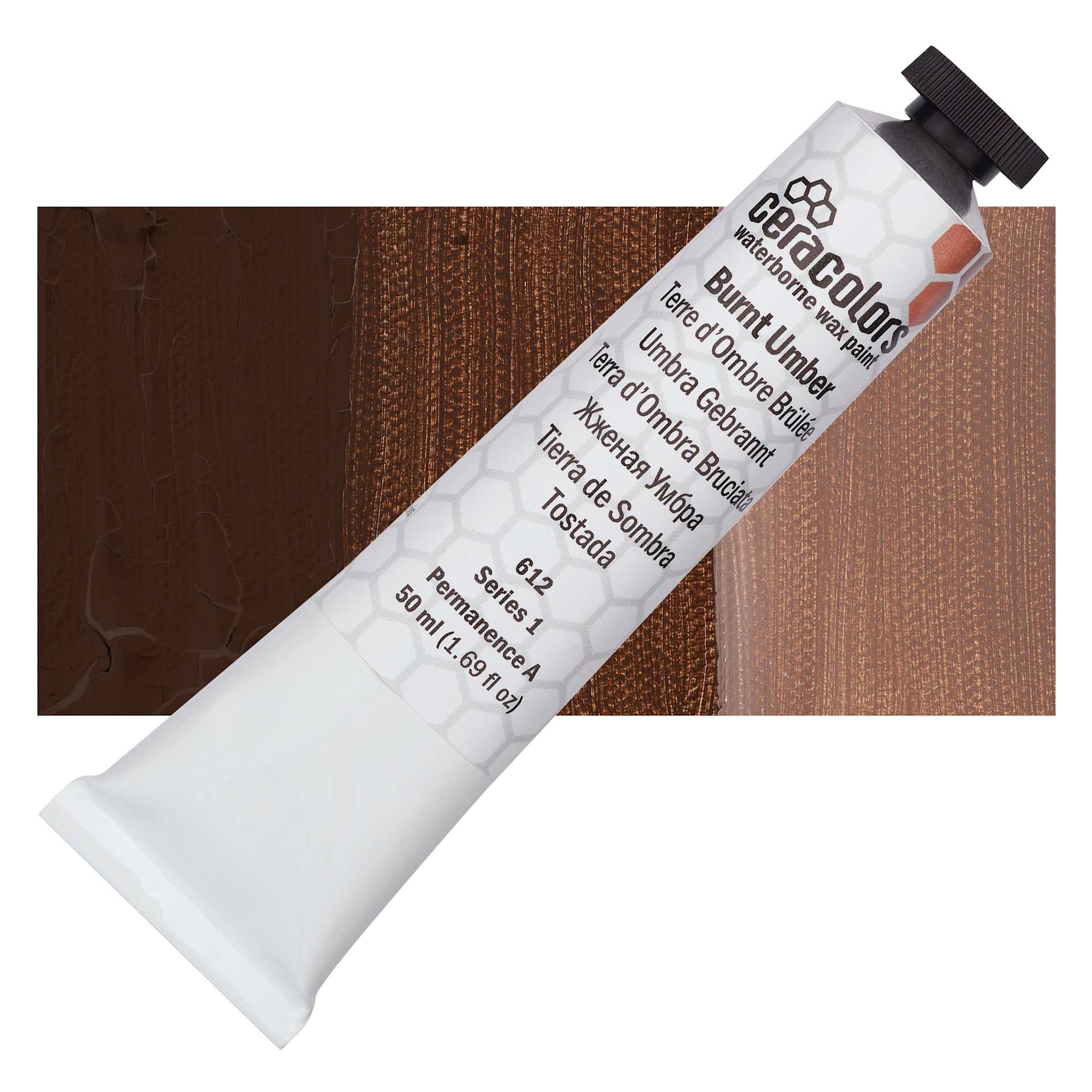 Ceracolors Waterborne Wax Paint - Burnt Umber - Tube and Swatch