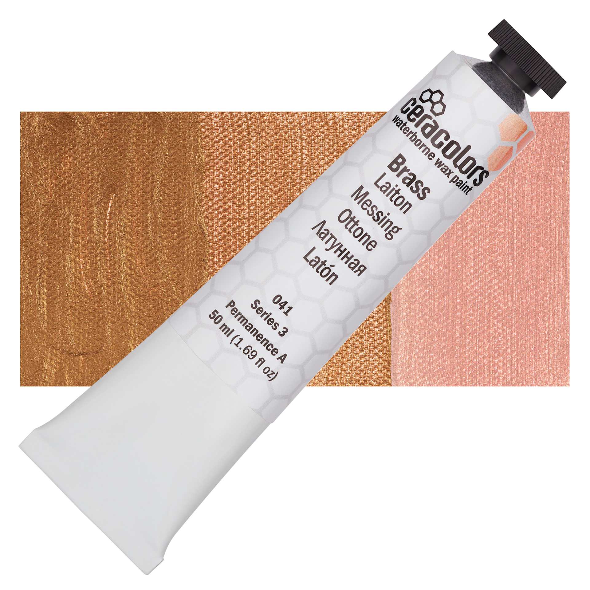 Ceracolors Waterborne Wax Paint - Brass - Tube and Swatch