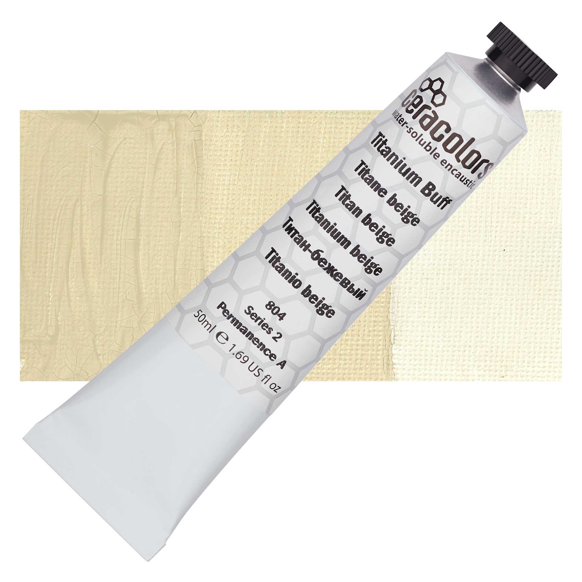 Ceracolors Waterborne Wax Paint - Titanium Buff - Tube and Swatch
