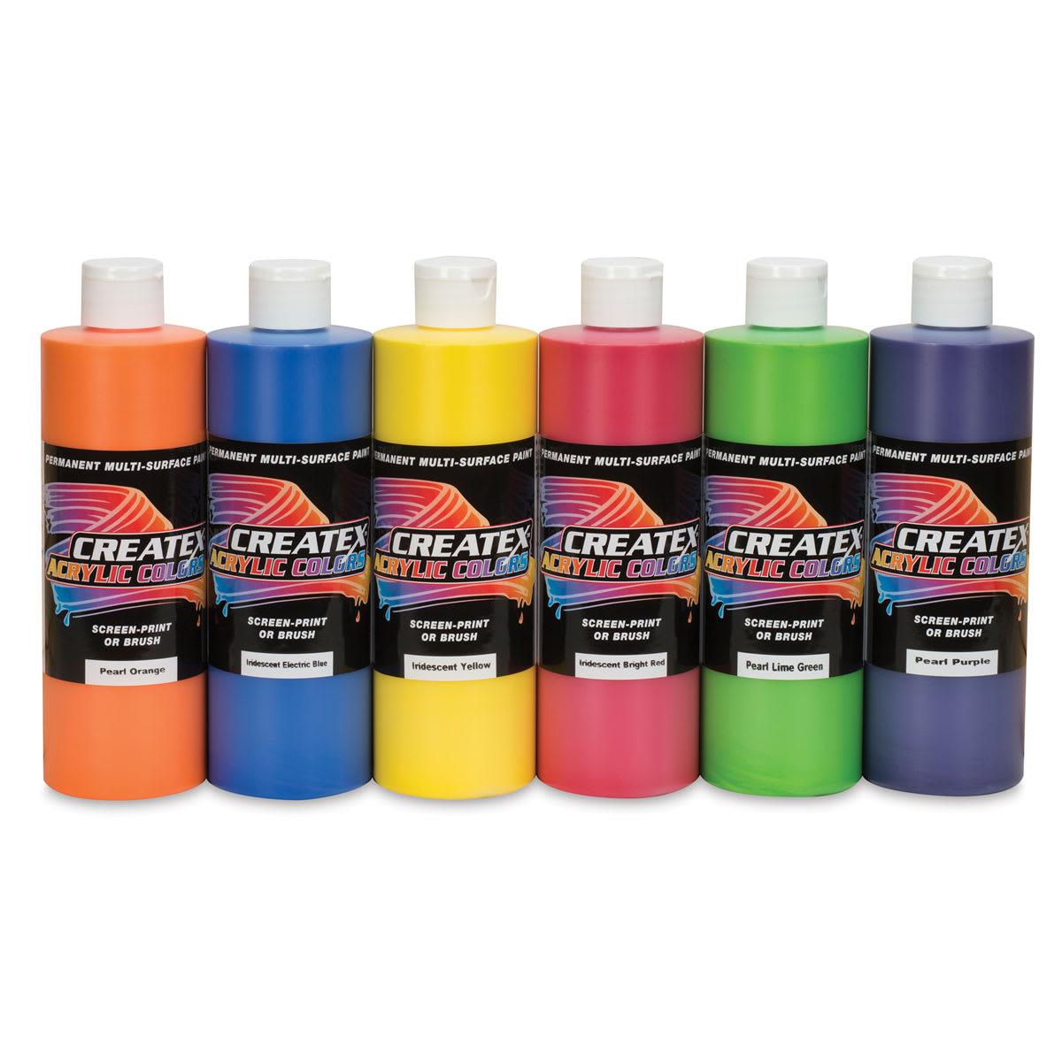Createx Acrylics - Pearl and Iridescent colors, Set of 6 Pint bottles shown