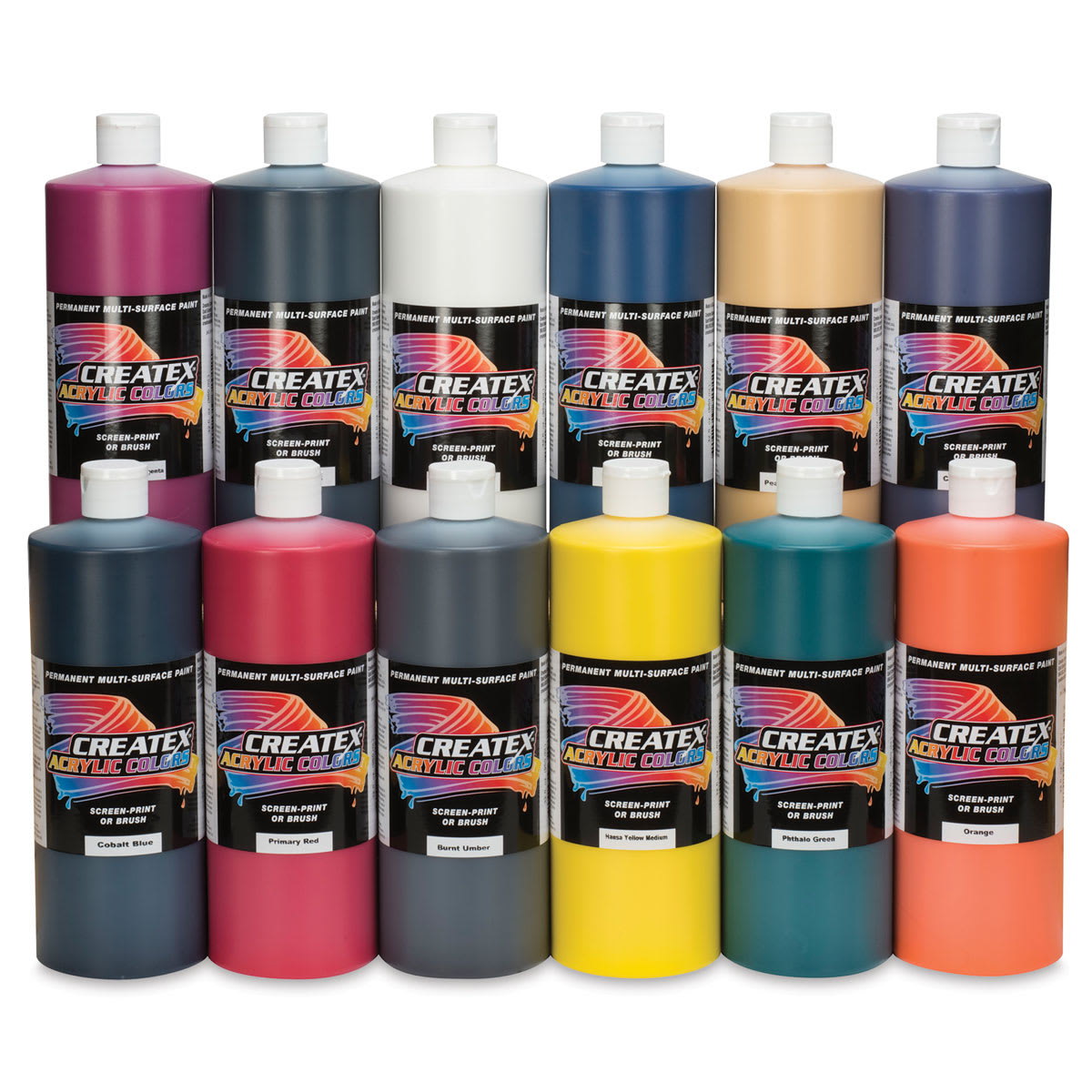 Createx Acrylics Paint Set - Assorted Colors, Set of 12 Quart bottles shown