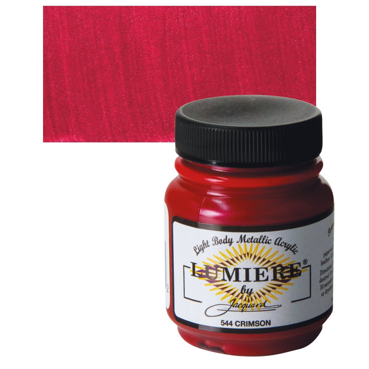 Jacquard Lumiere Acrylic - Crimson, 2.25 oz jar and swatch