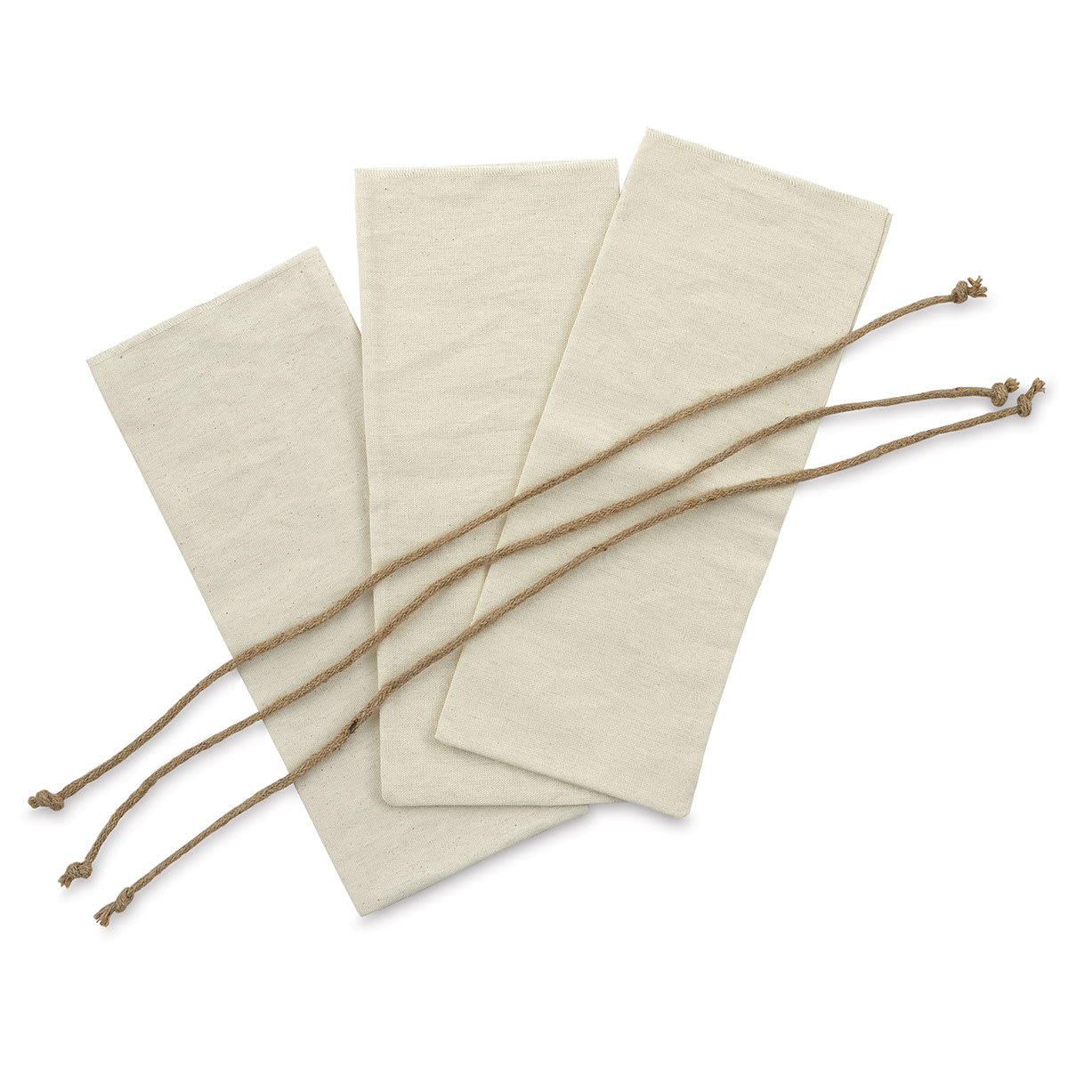 Natural Cotton Wine Bottle Bags - 3 Cotton bags with Jute ties on top
