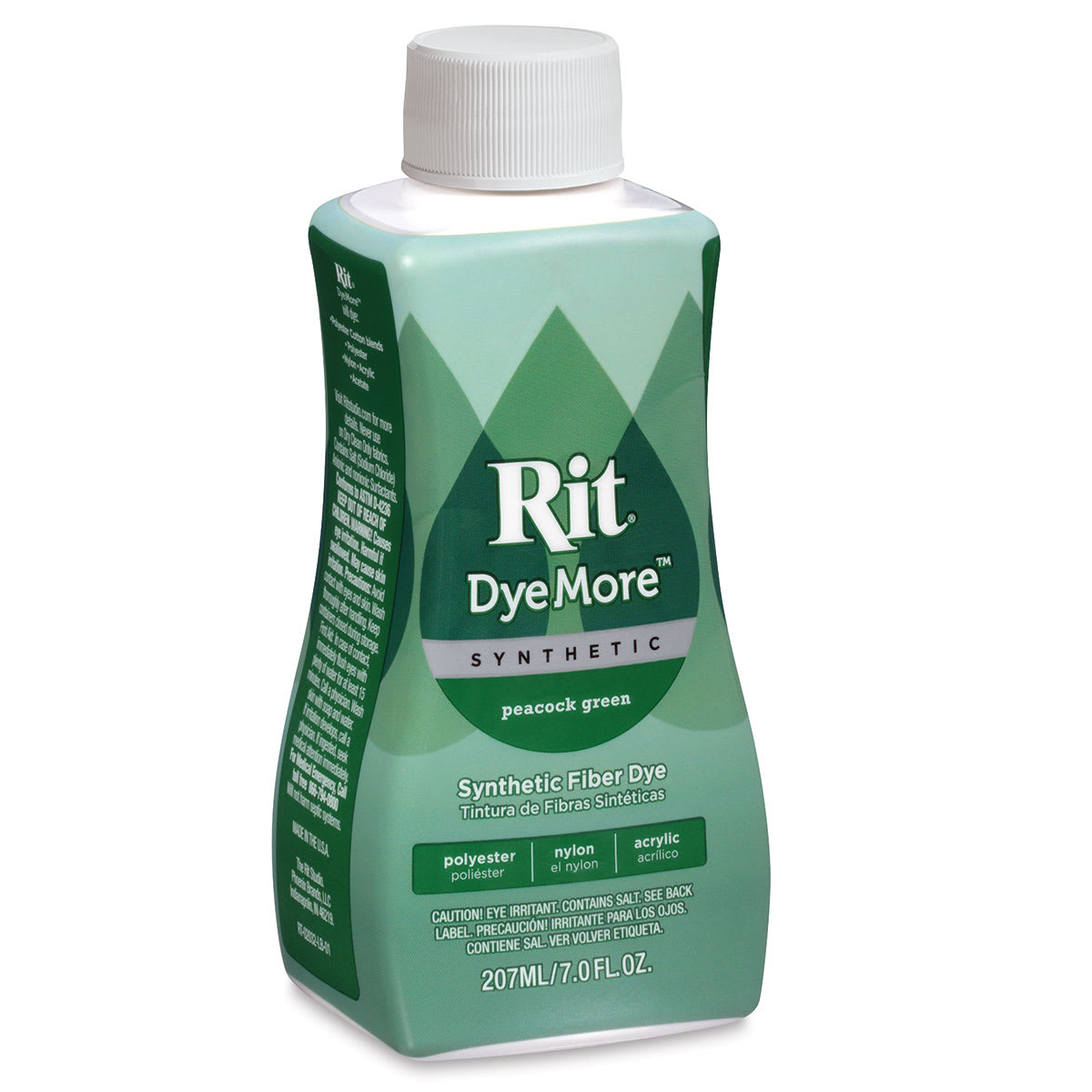 Rit DyeMore Synthetic Fiber Dye - Peacock Green, 7 oz, front of the bottle