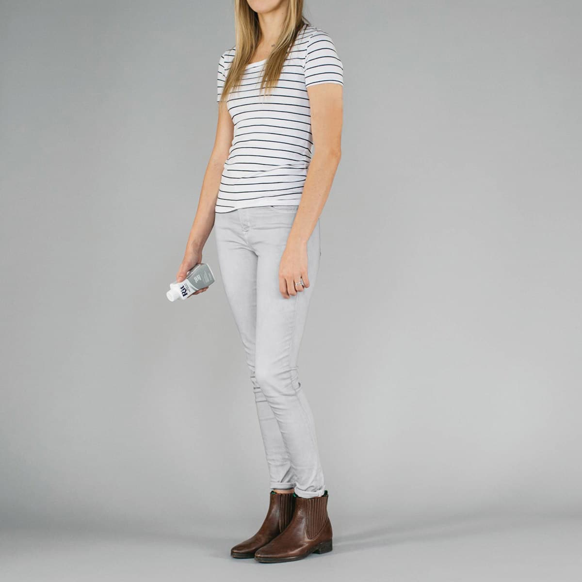 Rit All Purpose Liquid Dye - Pearl Grey, 8 oz, adult wearing dyed jeans