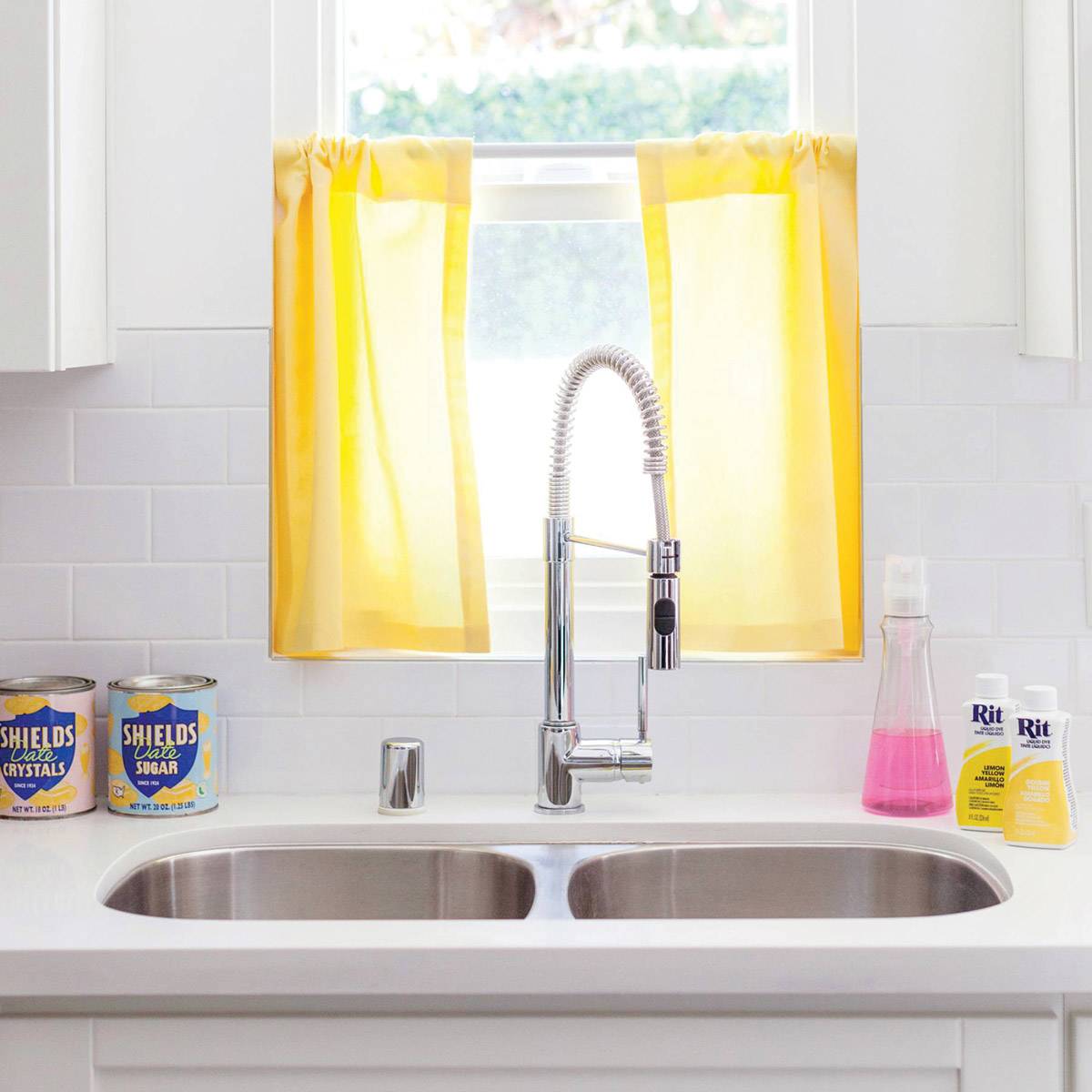Rit All Purpose Liquid Dye - Lemon Yellow, 8 oz, dyed curtain