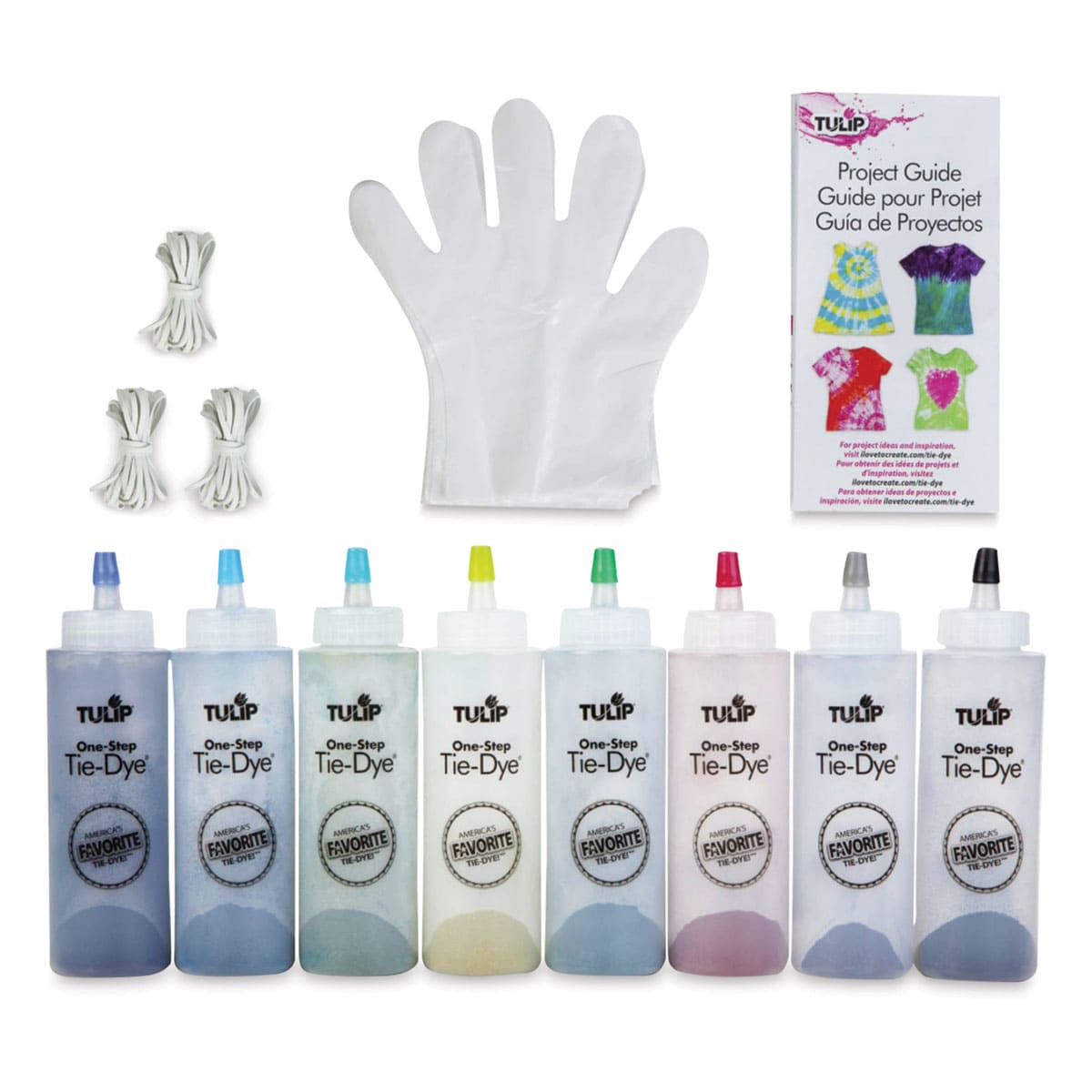 Tulip One-Step Tie-Dye Kit - Shark Island, Kit of 8 Colors, contents laid out