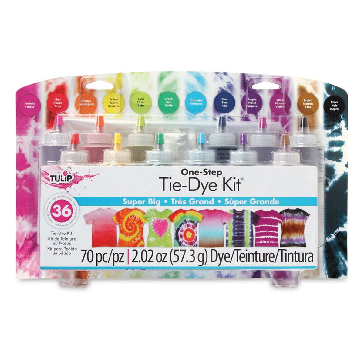 Tulip One-Step Tie-Dye Kit - Super Big, Kit of 12 Colors (front of packaging)