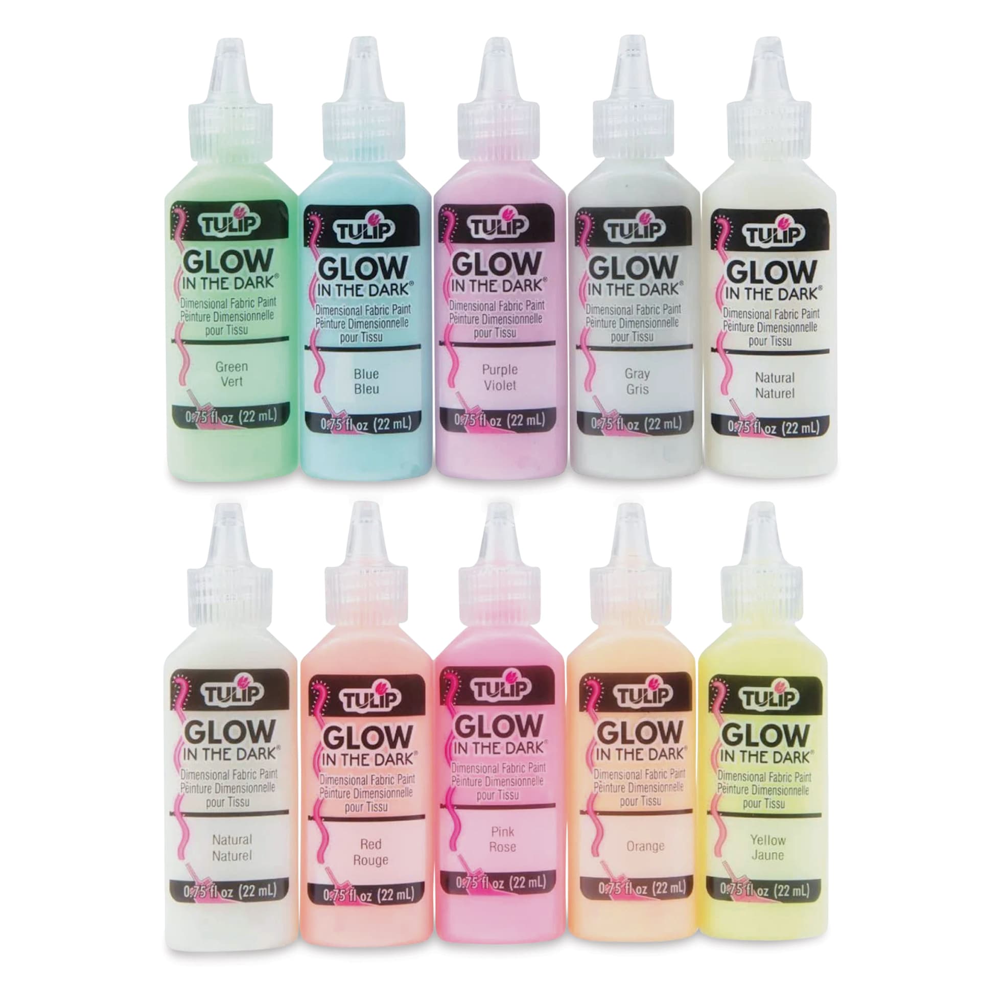 Tulip Dimensional Fabric Paint Set - Puff Glow in the Dark, Set of 10 (out of packaging)