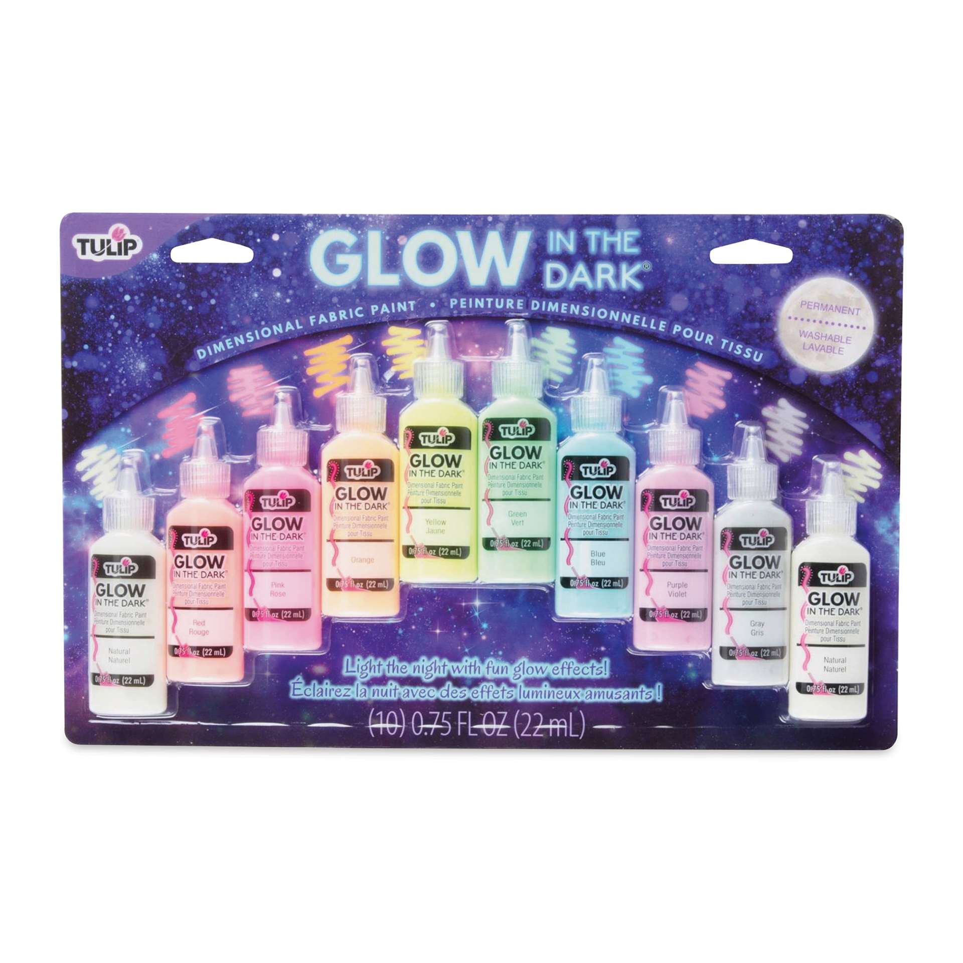 Tulip Dimensional Fabric Paint Set - Puff Glow in the Dark, Set of 10