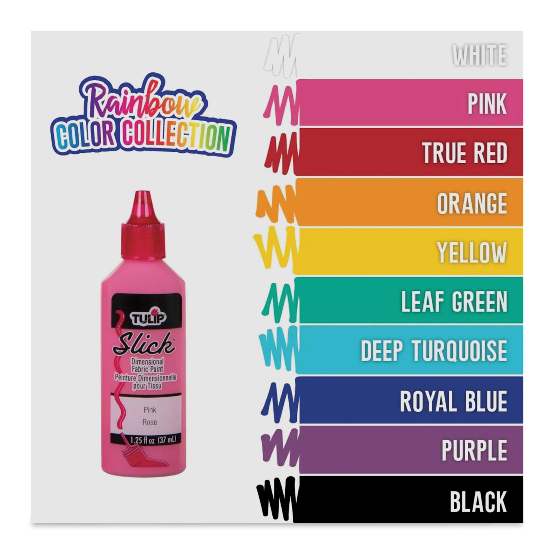 Tulip Dimensional Fabric Paint Set - Rainbow Color Collection, Set of 10 (color chart)