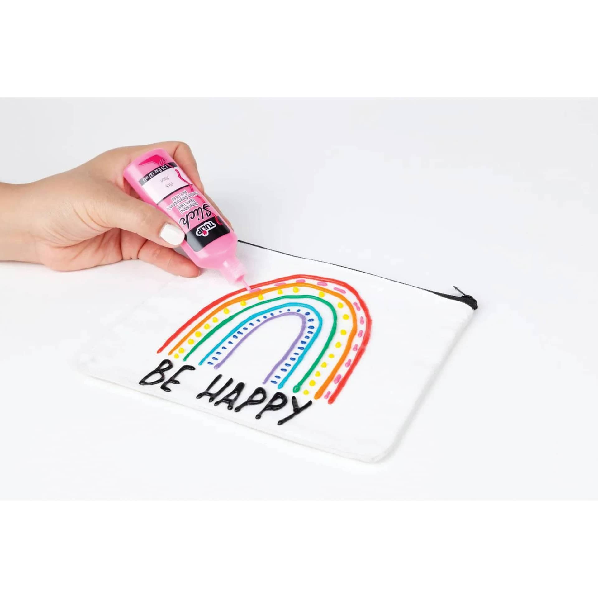 Tulip Dimensional Fabric Paint Set - Rainbow Color Collection, Set of 10 (rainbow on canvas zipper bag project example)