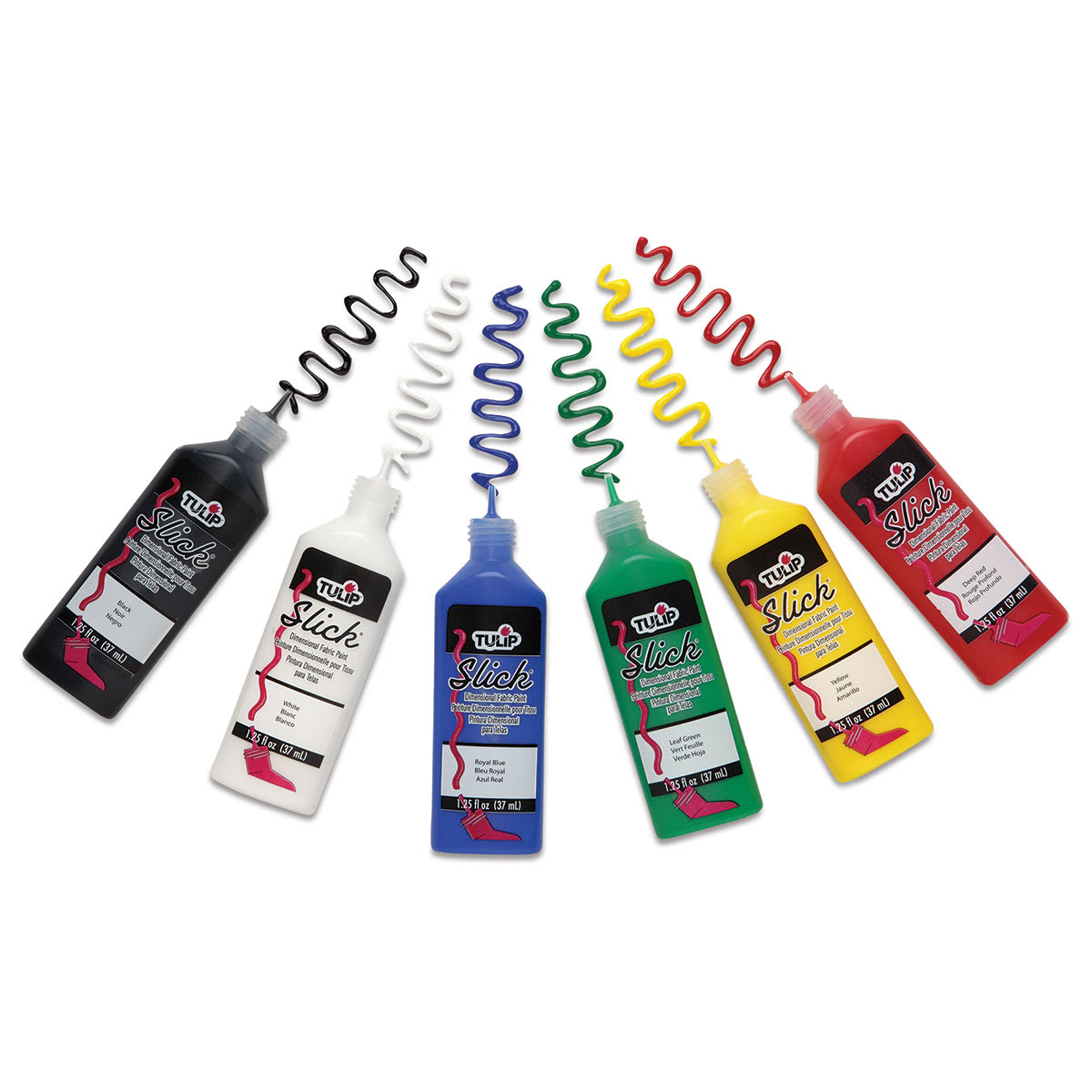 Tulip Dimensional Fabric Paint Set - Slick Paint Set - 6 Open bottles with swatches