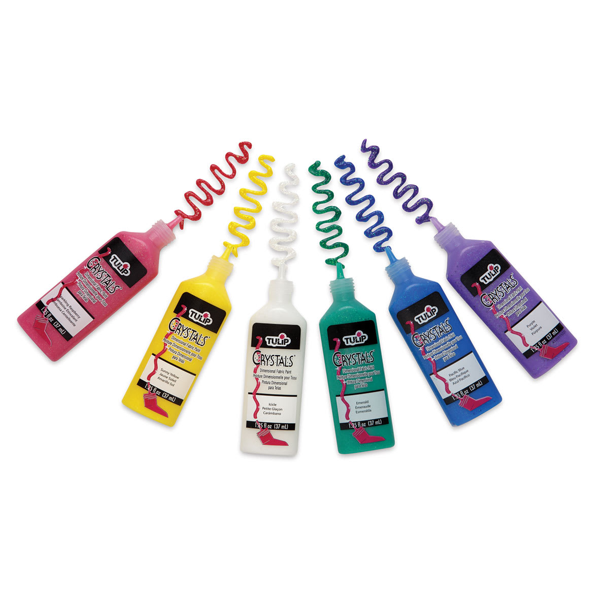 Tulip Dimensional Fabric Paint Set - Crystal Set, 6 Open bottles with swatches 