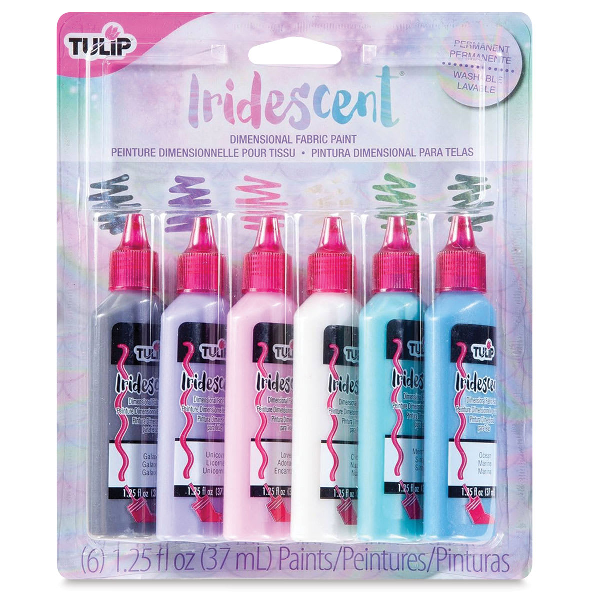 Tulip Dimensional Fabric Paint Set - Pastels, Iridescent, Set of 6 (In packaging)