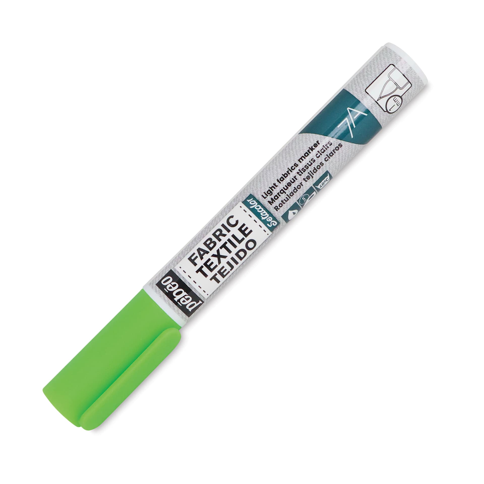 Pebeo 7A Light Fabric Brush Marker - Fluorescent Green, 1 mm (Cap on)