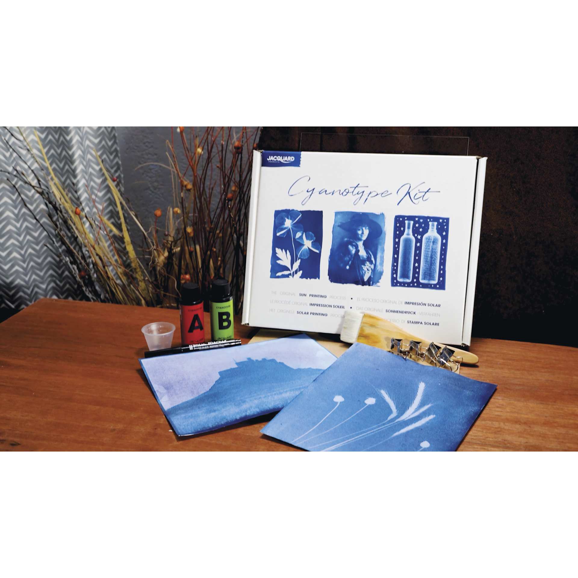 Jacquard Cyanotype Kit, kit and contents on desk