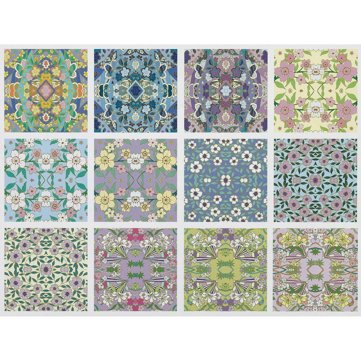 Yasutomo Kaleidoscope Series Origami Paper - Chart showing each Yuzen Floral design in package
