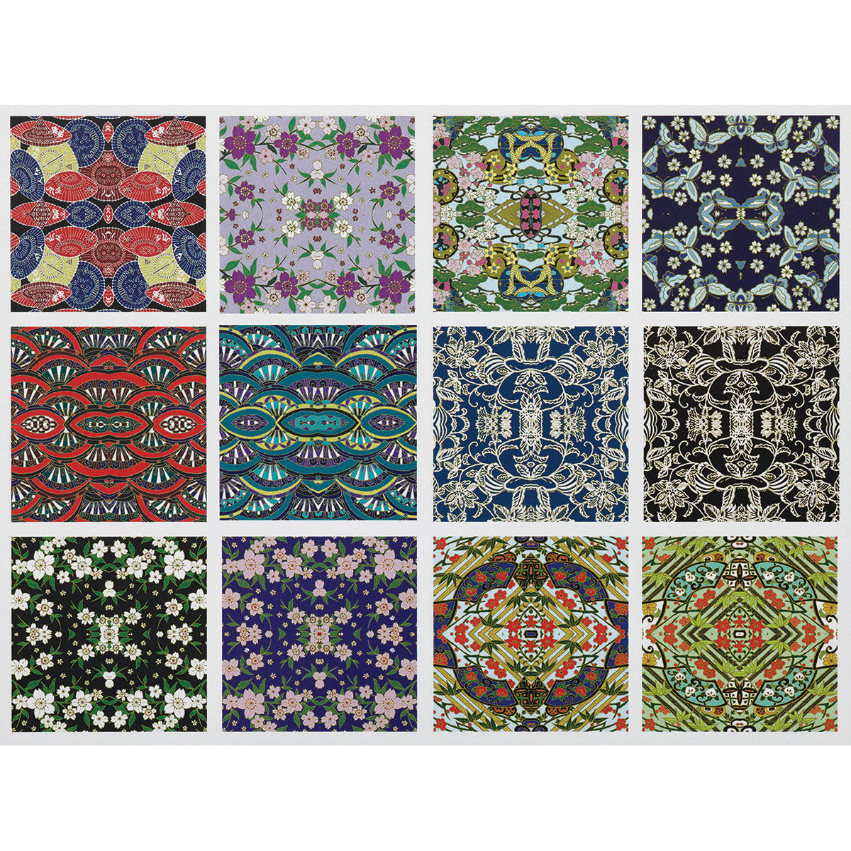 Yasutomo Kaleidoscope Series Origami Paper - Chart showing each Yuzen Kimono design in package