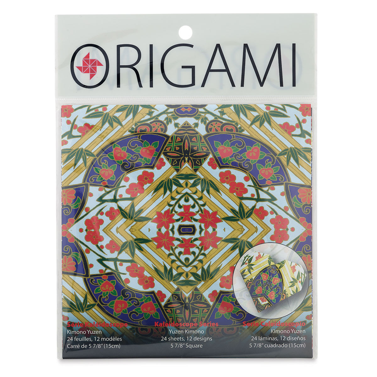 Yasutomo Kaleidoscope Series Origami Paper - Front of Yuzen Kimono package shown