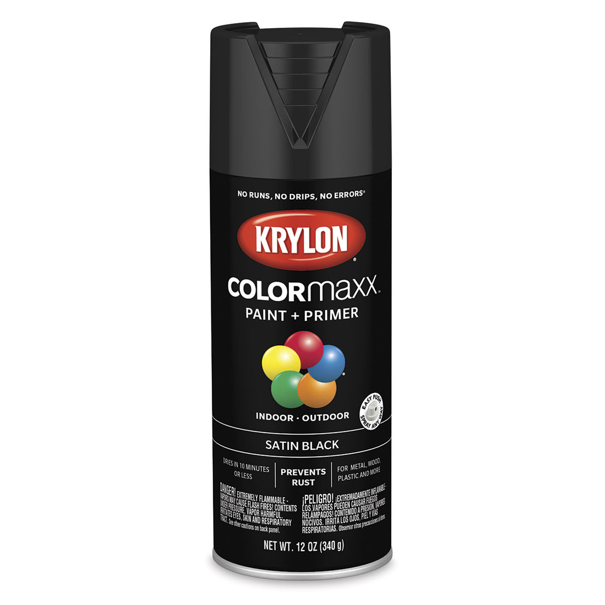 Krylon Colormaxx Spray Paint - Black, Satin, 12 oz
