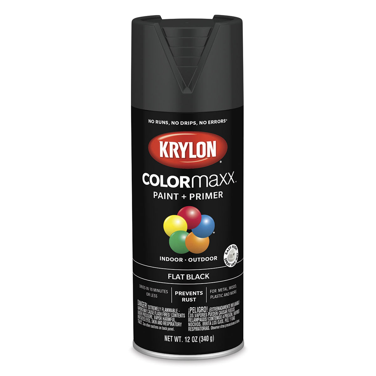 Krylon Colormaxx Spray Paint - Black, Flat, 12 oz
